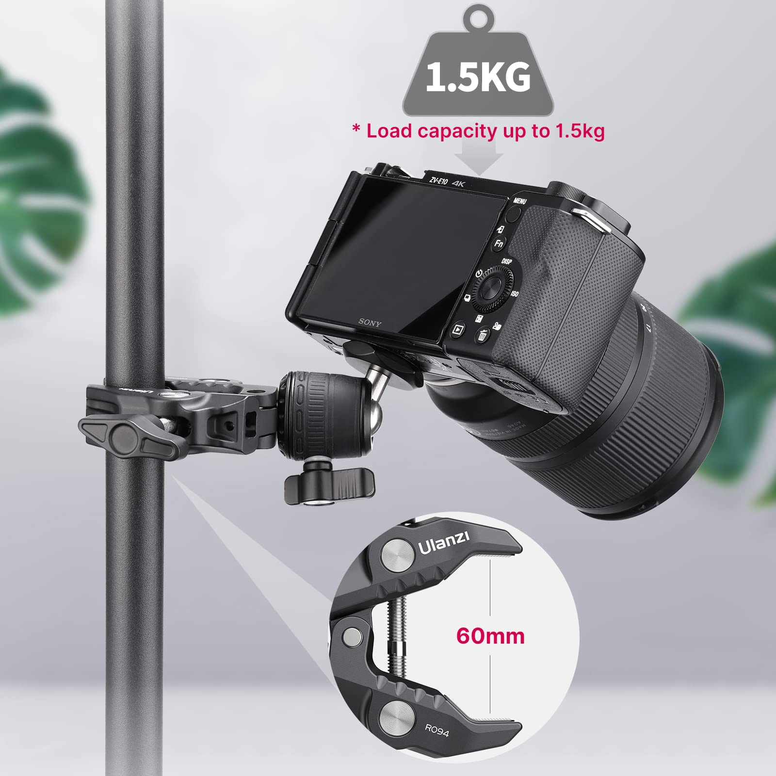 ULANZI R099 360° Ball Head Super Clamp Mount for Action Cameras - Compatible with AKASO, DJI Osmo, DSLR & Camera Monitors - Perfect for Bike, Motorcycle Handlebar & Vlogging Accessories
