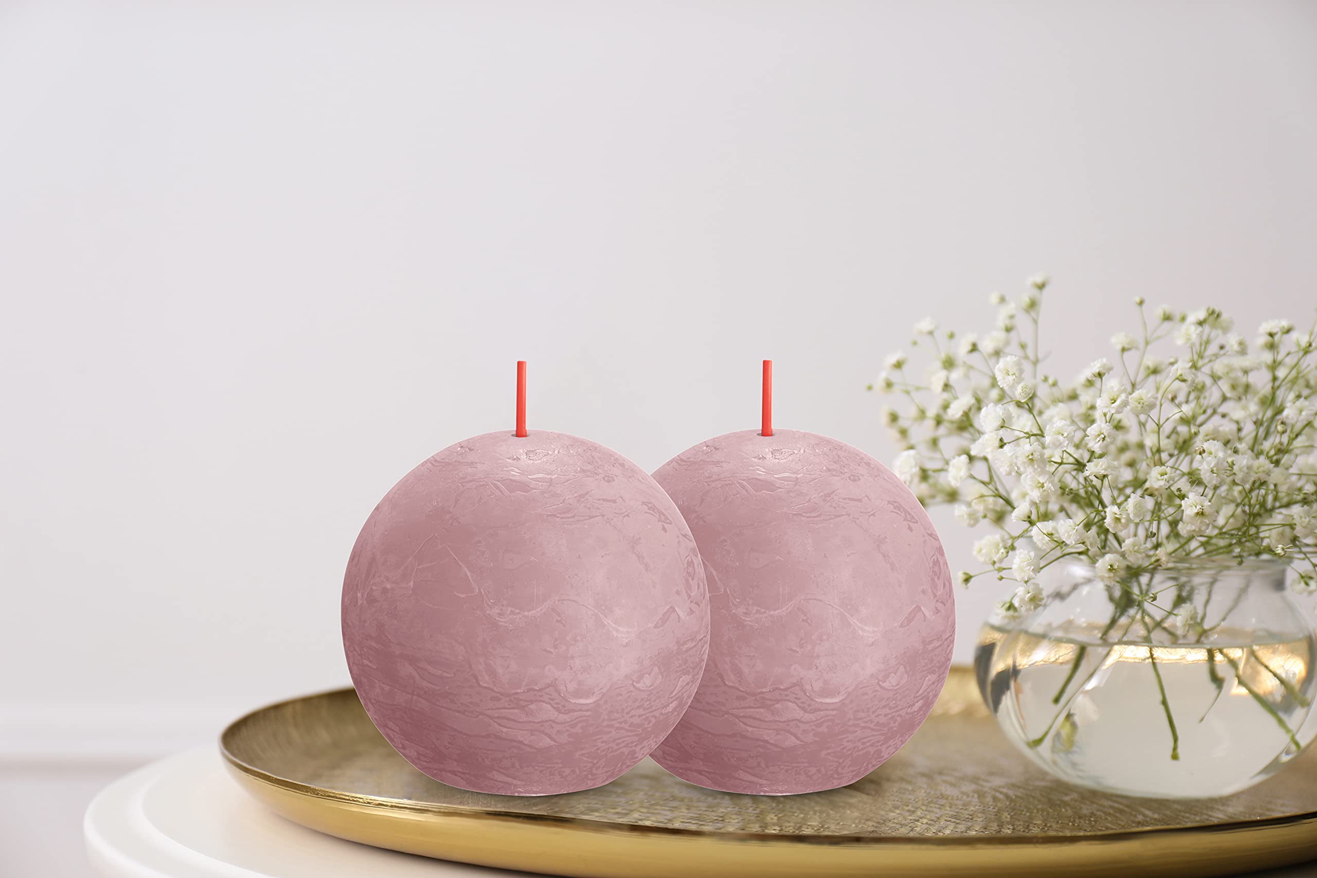 BOLSIUS 3-Pack Ash Rose Rustic Ball Pillar Candles - 3 Inch Unscented Dripless Smokeless Candles - Premium European Quality with Natural Plant-Based Wax - 25 Hour Burn Time - Perfect for Wedding Centerpieces, Romantic Dinner Decor, and Party Lighting