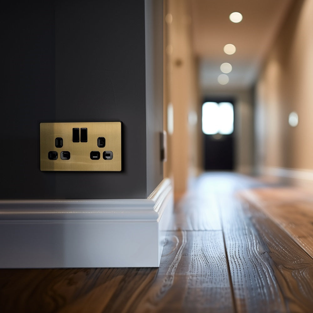 BG Evolve Satin Brass 13A Double Socket Outlet 10 Pack - PCDSB22B - Perfect for Home Renovation and Electrical Upgrades