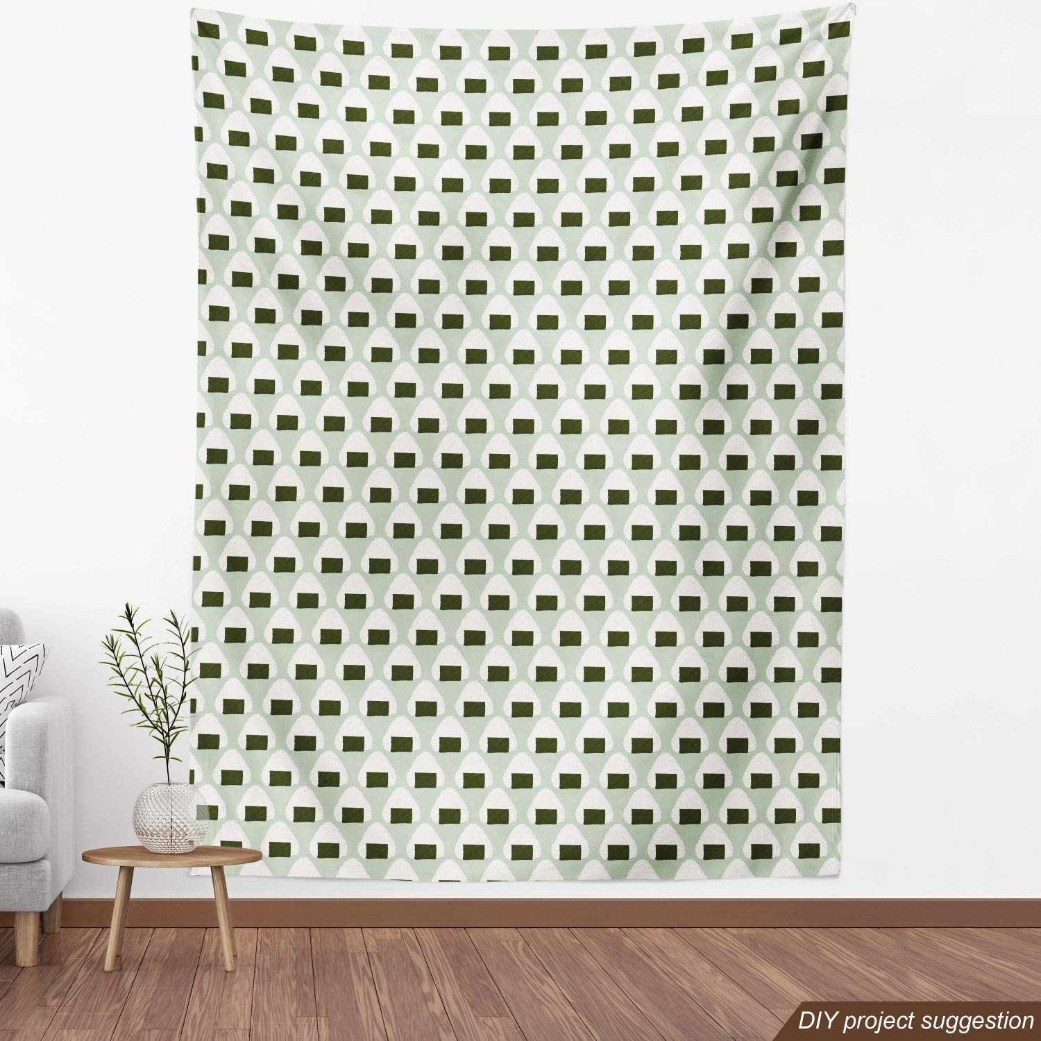 Ambesonne Abstract Fabric by The Yard - Onigiri Japanese Rice Balls Pastel Snack Hipster Cuisine Print - Decorative Upholstery & Home Decor Fabric (3 Yards, Pale Green/Dark Green) - Perfect for DIY Projects, Throw Pillows & Table Runners