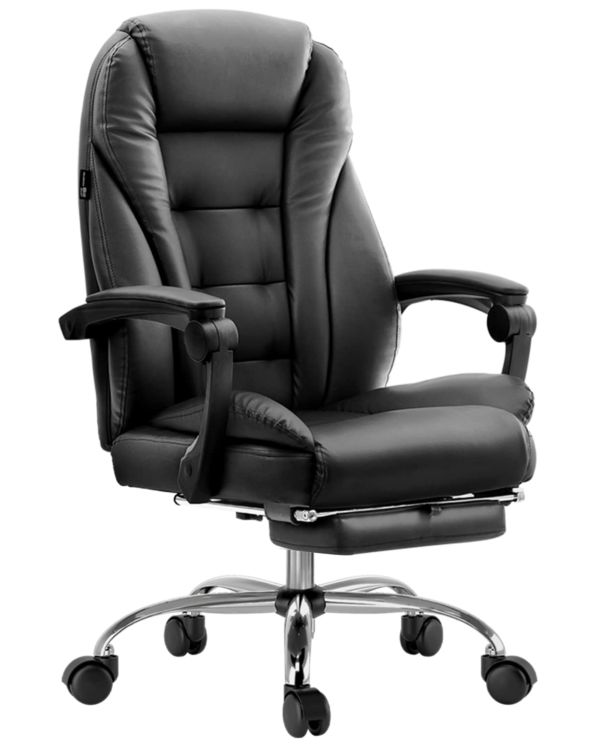 Hbada Ergonomic Office Chair - PU Leather Executive Swivel Desk Chair with Adjustable Height, Reclining Backrest, Padded Armrest & Footrest - Black - Perfect for Home Office, Gaming & Workspace Comfort