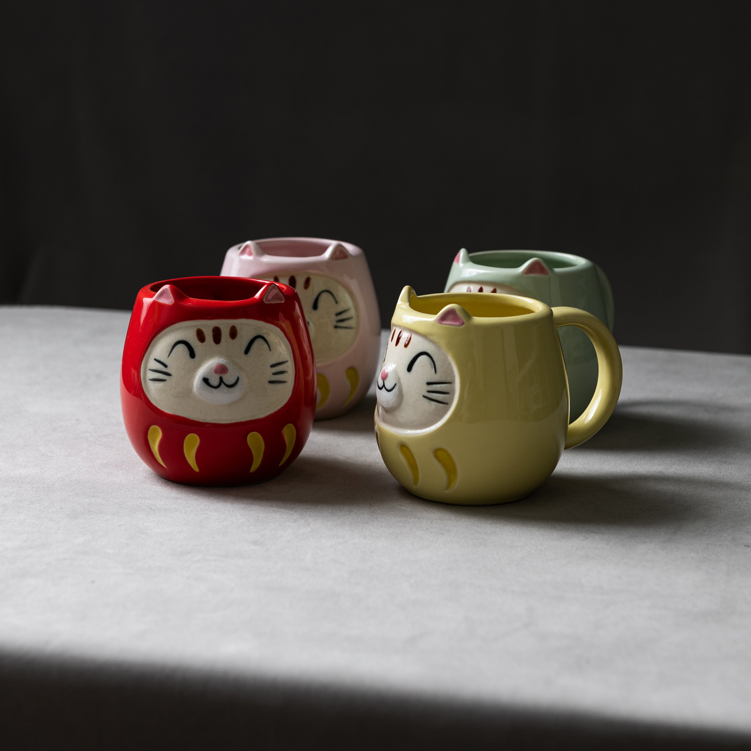 Lucky Cat Daruma Ceramic Coffee Mug - 8 Vibrant Colors for Home, Office & Gift Giving | Japanese Fortune Cat Design for Good Luck & Success