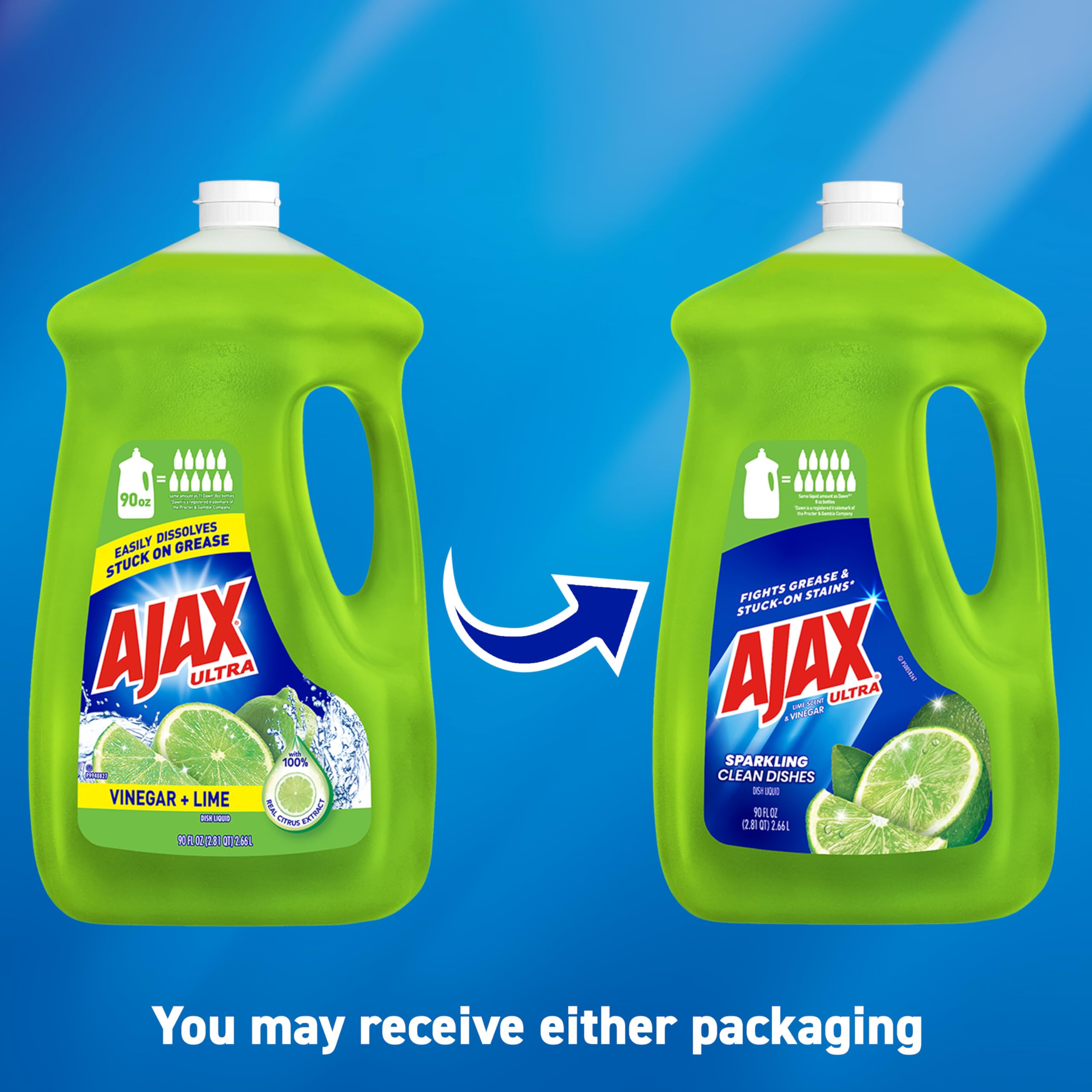 Ajax Ultra Liquid Dish Soap - Vinegar & Lime Scent, 90 fl oz | Powerful Grease Cutting Formula | Sparkling Clean Dishes | Ideal for Kitchen, Restaurant & Dishwashing Needs