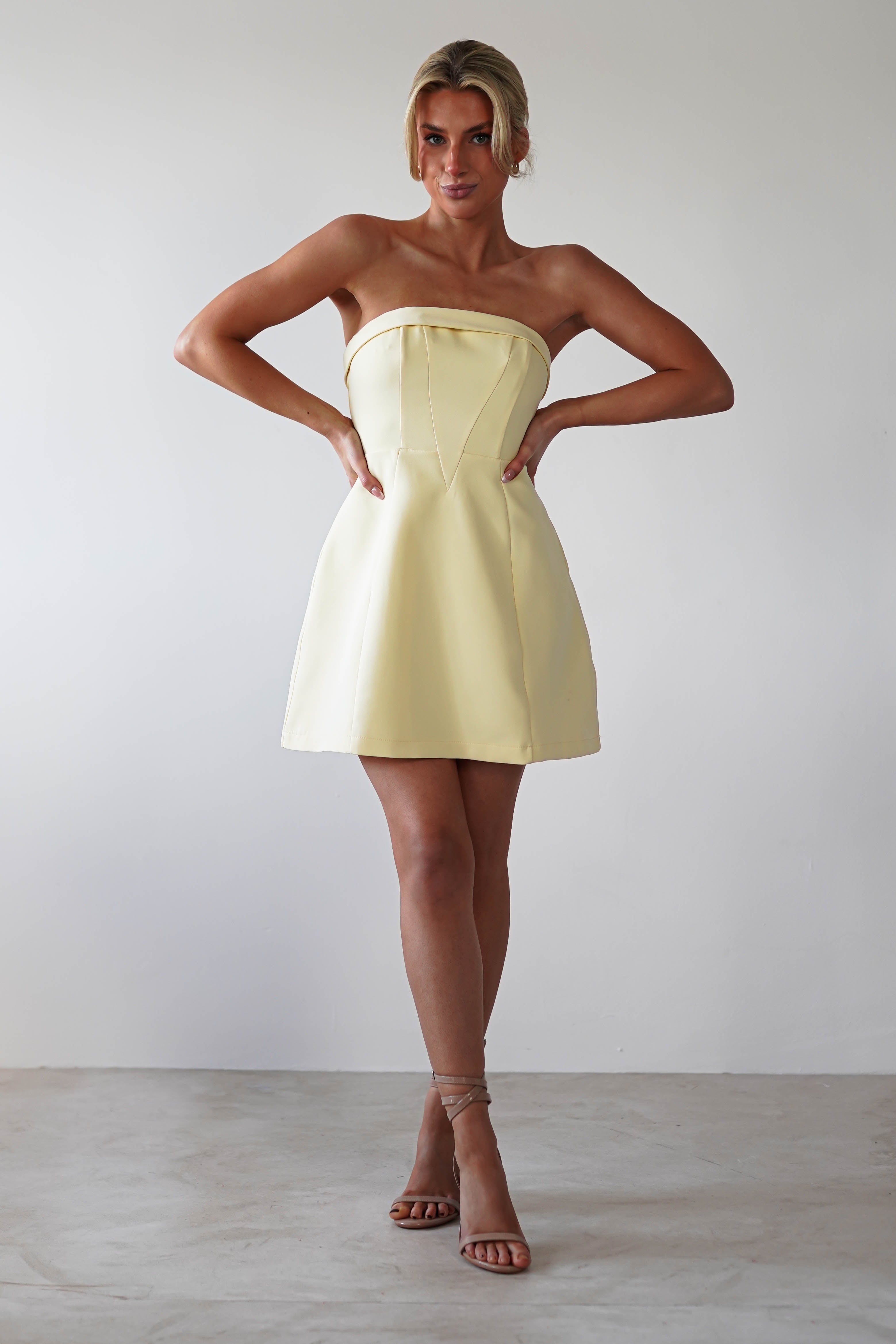 Angelica Structured Mini Dress - Flowy Yellow Summer Dress for Women | Perfect for Beach Vacations, Parties & Date Nights