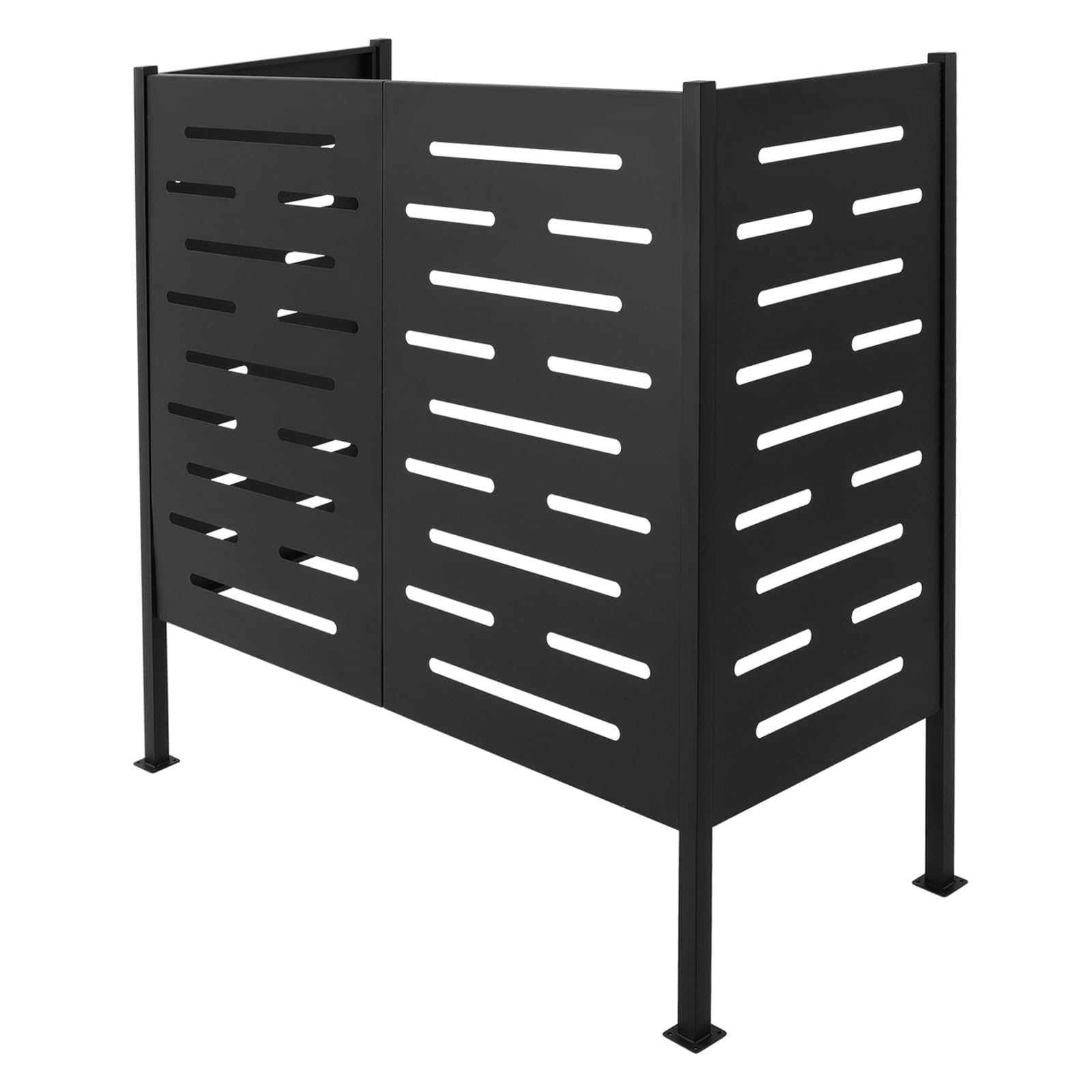 Outdoor AC Unit Privacy Fence - 3-Panel Black Wooden Screen with Metal Stakes (48.03