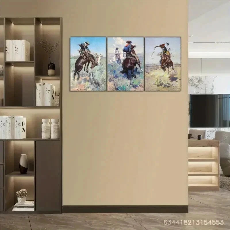3-Piece Cowboy on Horseback Metal Wall Art - Western Decor, Ready to Hang, Rustic Home & Office Decor - Perfect for Living Room, Bedroom, or Western-Themed Spaces