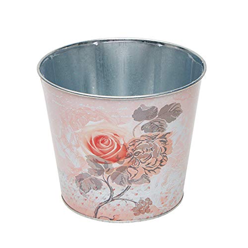 Pink Rose Print Tin Planter - Factory Direct Craft - 1 Piece - Perfect for Home Decor, Garden Planters & Wedding Centerpieces