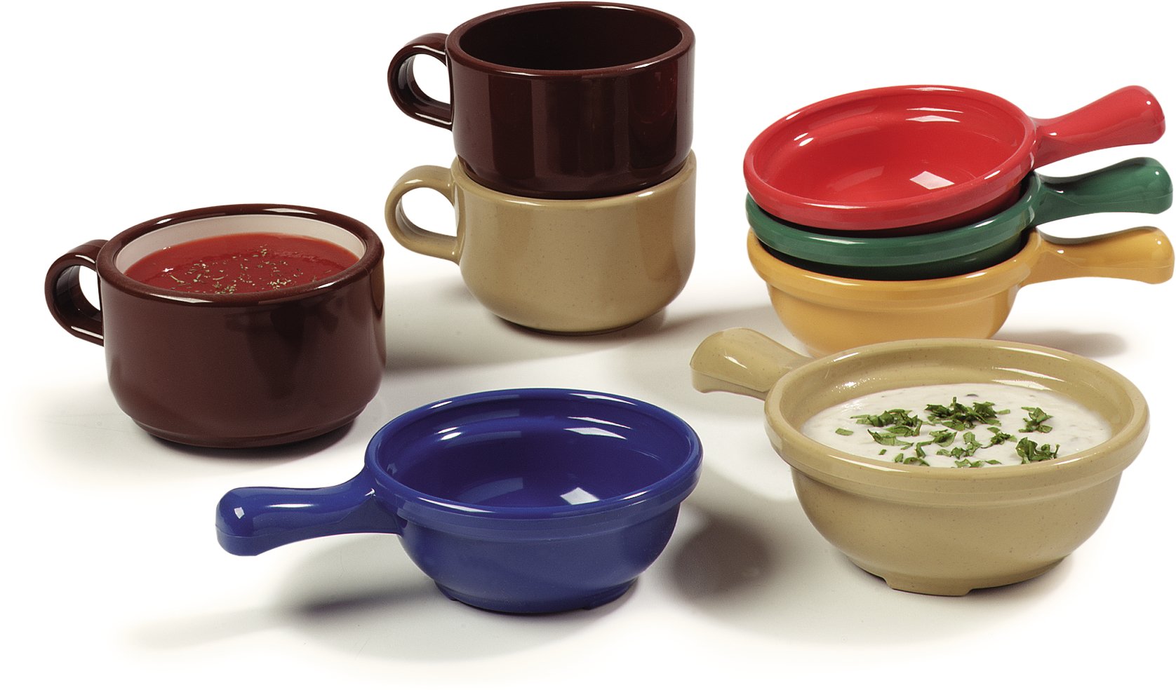 Carlisle FoodService 8 oz Brown Soup Bowl with Handle - Durable Catering, Buffet & Restaurant Use - Perfect for Hot Soups, Stews, and Chili Serving