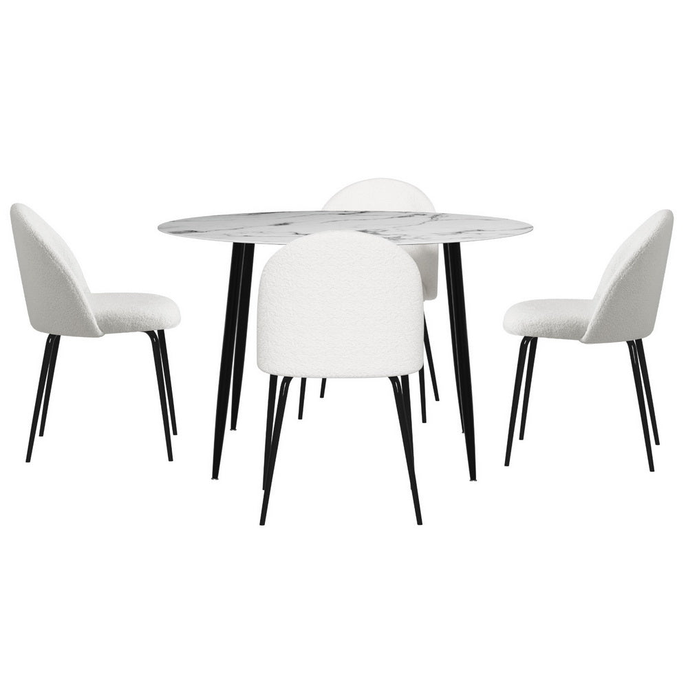 Artiss 5-Piece Dining Table Set with 4 Chairs - White Marble Top Modern Kitchen Table for Small Spaces | Perfect for Breakfast Nook, Apartment Dining, and Family Gatherings
