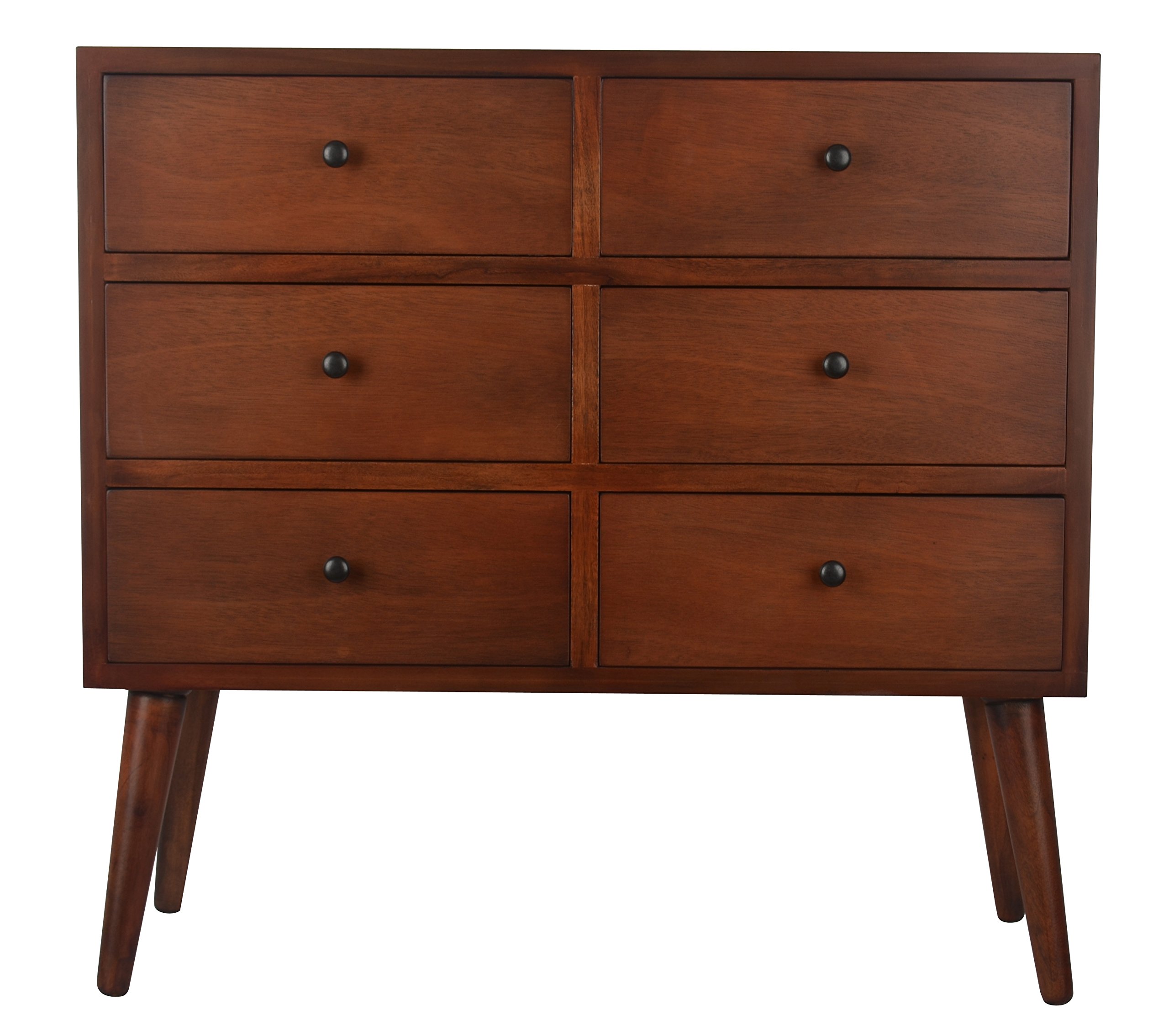 Mid Century Wood Cabinet - 6 Drawer Walnut Accent Chest for Home Decor