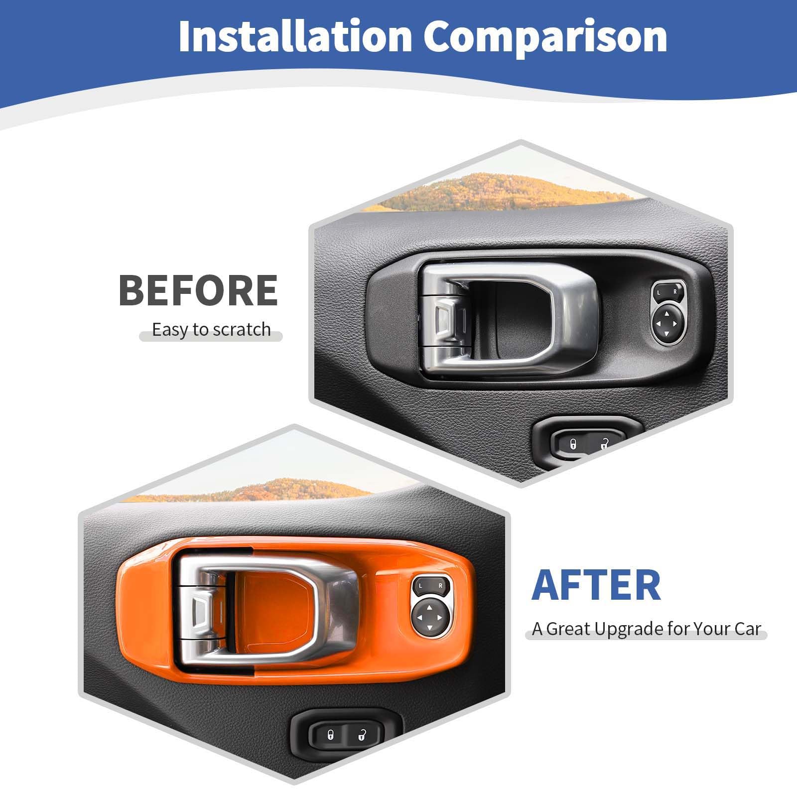Jeep Wrangler JL JLU & Gladiator JT Inner Door Handle Bowl Cover Trim (2018-2024) - Orange Interior Accessories Set of 4 - Upgrade Your Ride's Style & Protection for Off-Road Adventures & Daily Commutes