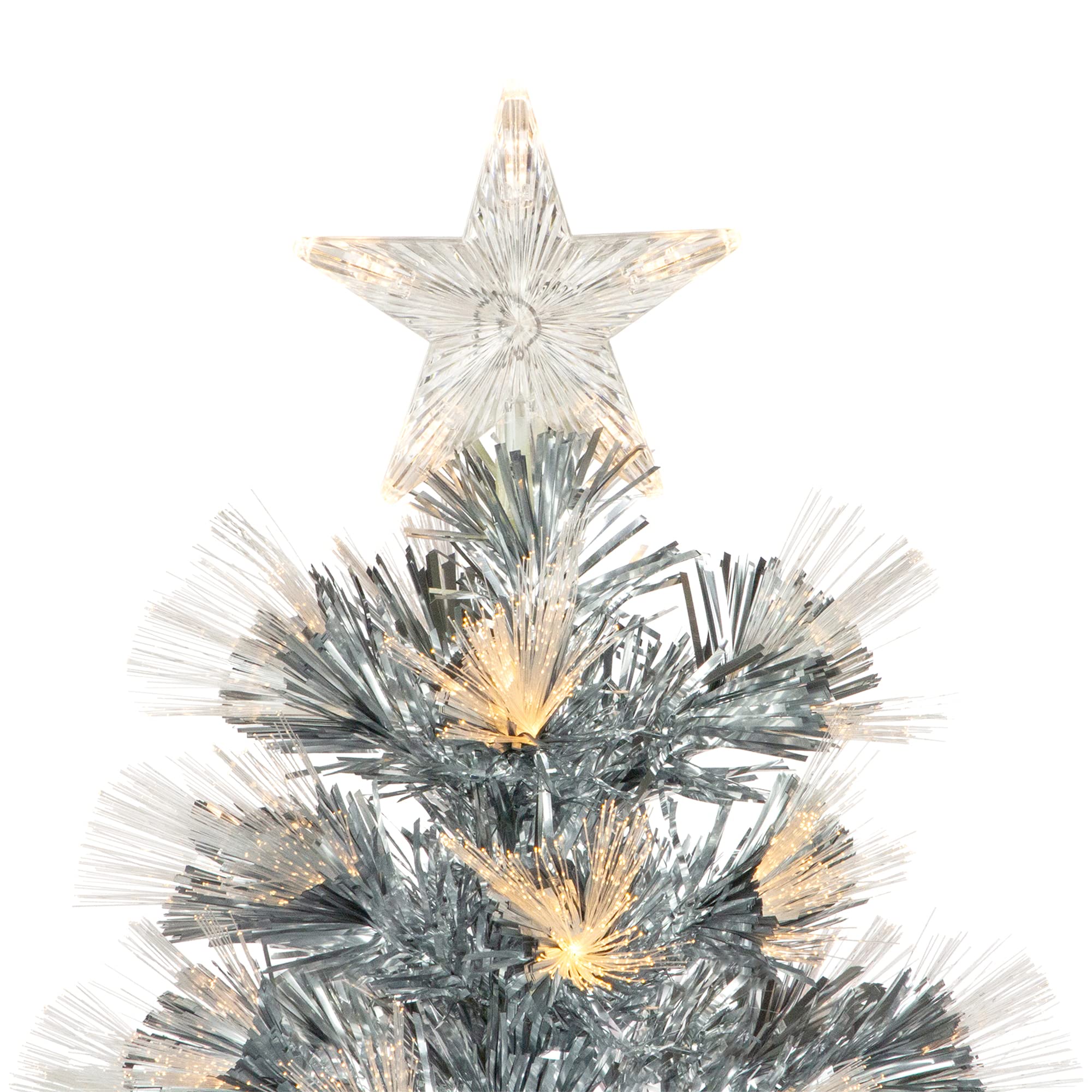 3' Pre-Lit Silver Fiber Optic Artificial Christmas Tree with Warm White LED Lights - Perfect for Home, Office, and Holiday Decorations
