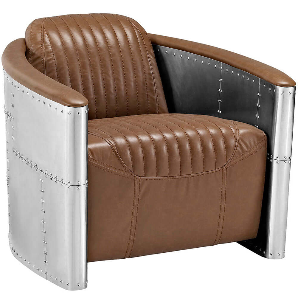 Industrial Loft Style Black Barrel Accent Chair - Genuine PU Leather Upholstered Modern Lounge Chair for Living Room, Office or Reading Nook