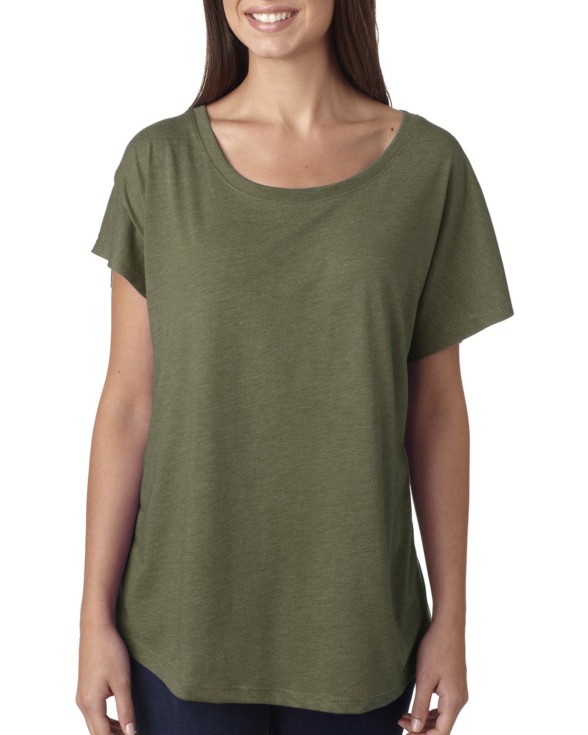 Next Level Preshrunk Tri-Blend Dolman Fashion Jersey - Military Green, X-Small | Soft & Comfortable Women's T-Shirt for Casual Wear, Lounge & Street Style