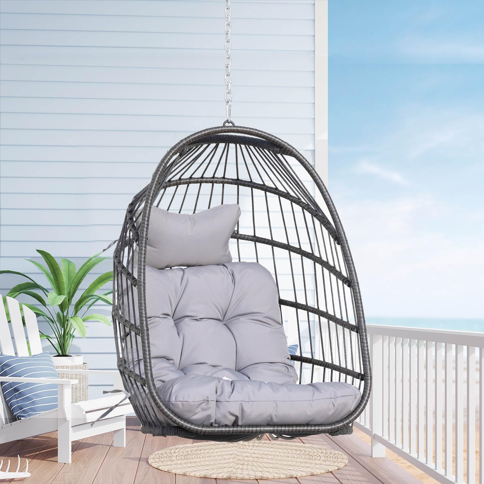 Nicesoul Hanging Egg Chair Without Stand - Indoor/Outdoor Swing Egg Basket with Cushion, 300lbs Capacity - Gray Hammock Chair for Patio, Backyard, Balcony, Bedroom, Porch - Perfect for Relaxing, Reading & Lounging