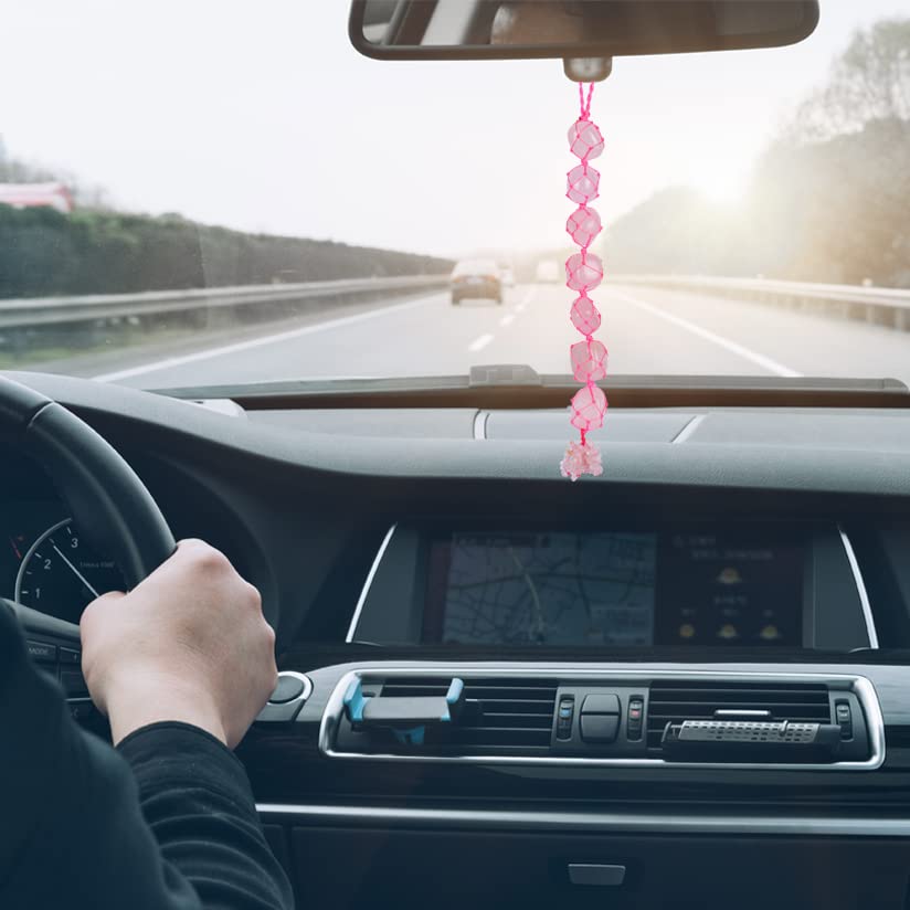 Rose Quartz Crystal Car Charm - Feng Shui Rearview Mirror Hanging for Positive Energy & Protection | Spiritual Decor & Car Accessory for Safe Travel & Good Vibes | Meditation, Stress Relief & Harmonious Energy | Perfect for Daily Commute, Road Trips & Yoga Lovers | Enhance Vehicle Atmosphere & Create Peaceful Driving Environment | Ideal for Energy Healing, Feng Shui Home Decor & Mindful Driving