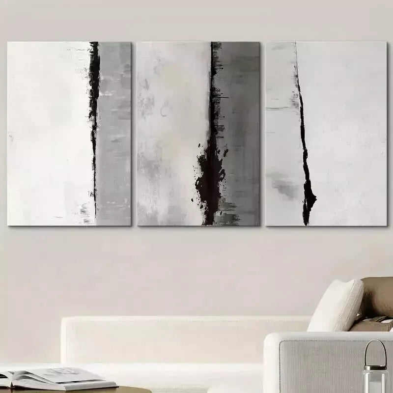 3-Piece Black Gray Geometric Abstract Wall Art Set - Framed Canvas Prints 50x70cm | High Quality Australian Made | Modern Home & Office Decor | Ready to Hang Living Room Bedroom Wall Decor