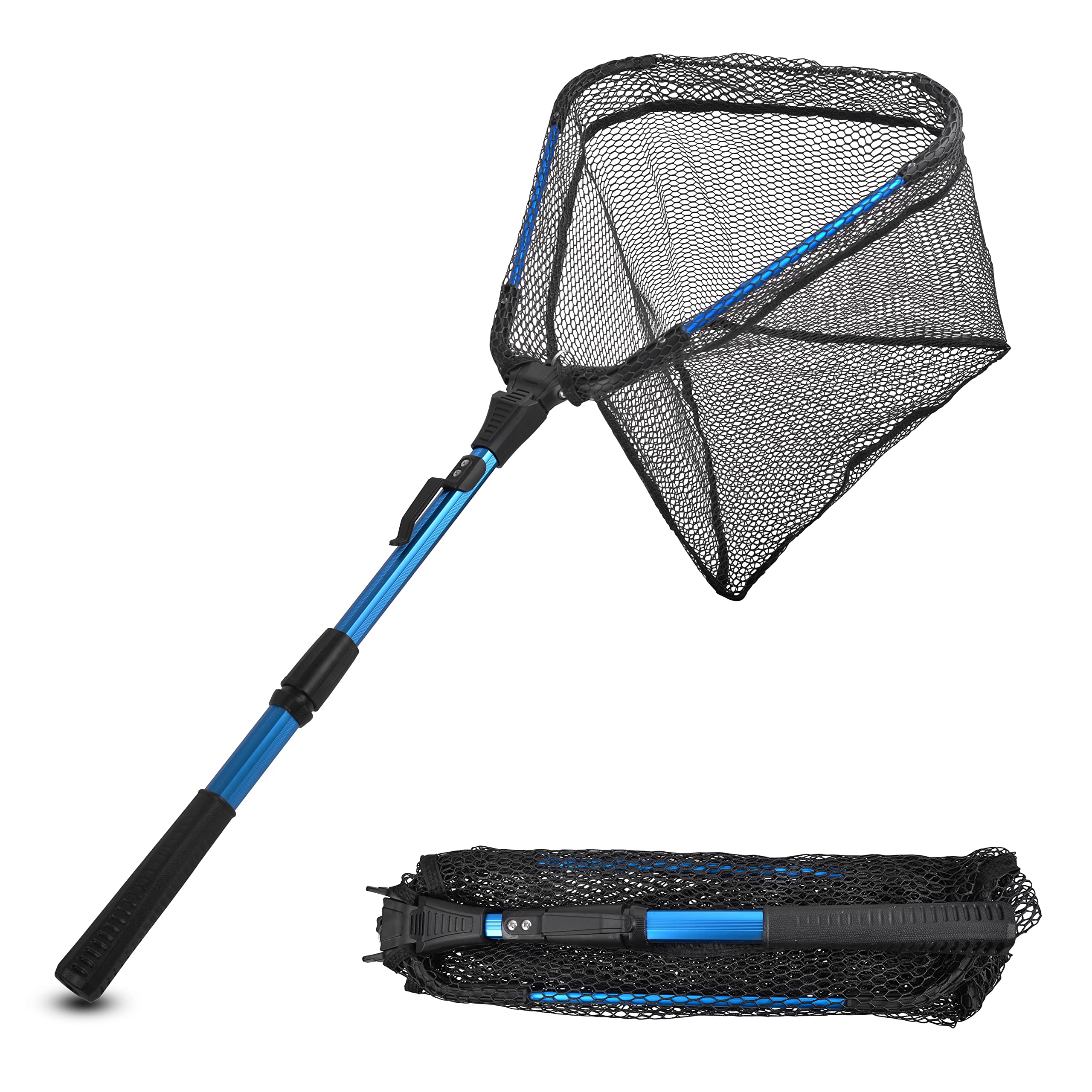 **Collapsible Fishing Landing Net with Telescopic Handle - Floating Rubber Mesh for Kayak, Boat, Saltwater & Freshwater - Safe Fish Catch & Release for Anglers & Outdoor Enthusiasts**    *(Perfect for Kayak Fishing, Boat Trips, Catch-and-Release Practices & Outdoor Adventures)*