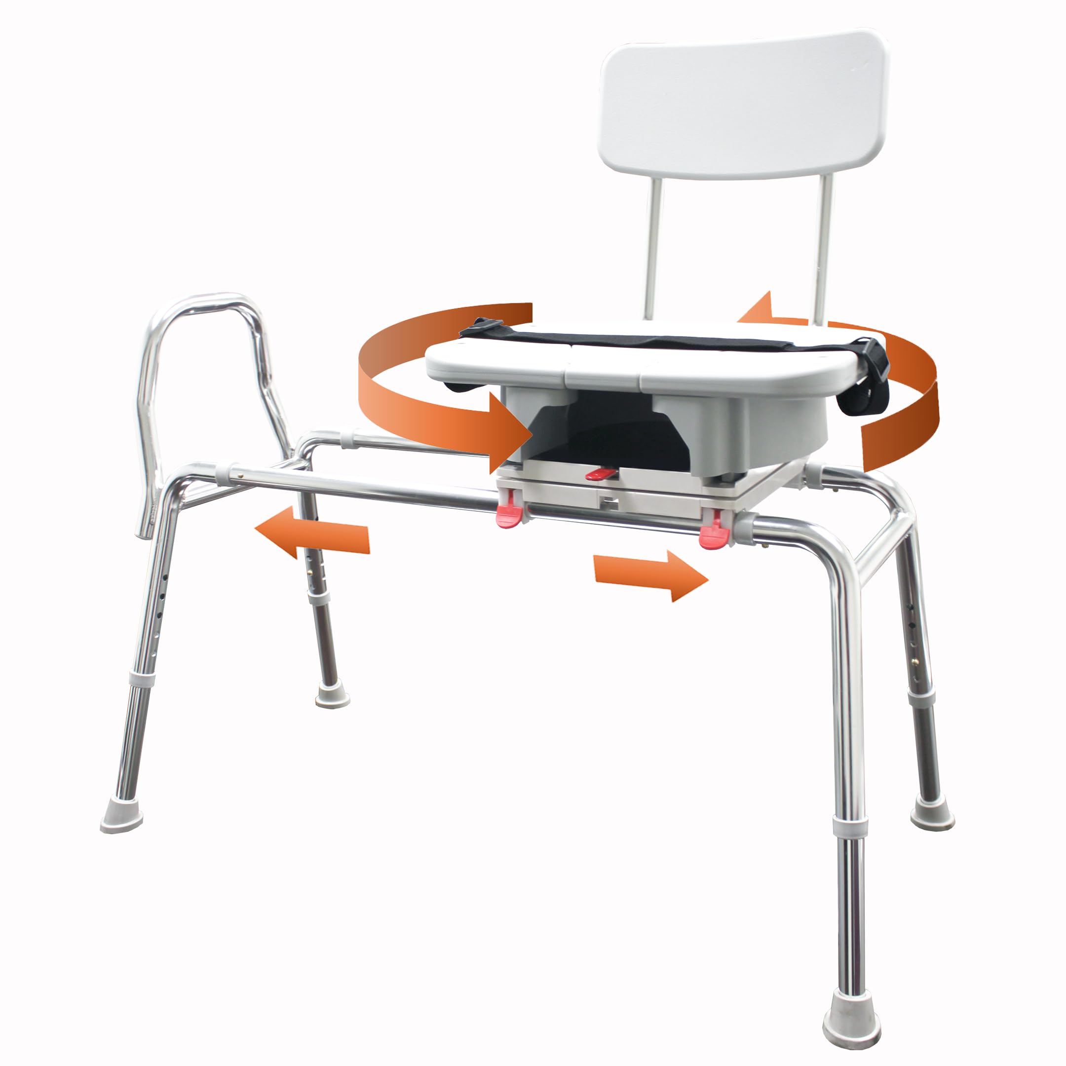 Eagle Health Supplies Adjustable Height Swivel Sliding Shower Chair & Bathtub Transfer Bench with Cut-Out Design - Heavy Duty 400 lbs Capacity - Safety Shower Seat for Elderly & Disabled Adults - Ideal for Bathroom Safety, Mobility Assistance & Post-Surgery Recovery (Model 77663)