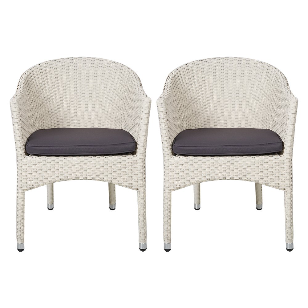 2-Piece Stackable Patio Rattan Wicker Chair Set with Cushions & Arms - Outdoor Dining & Coffee Table Seating for Garden, Balcony, and Poolside Relaxation