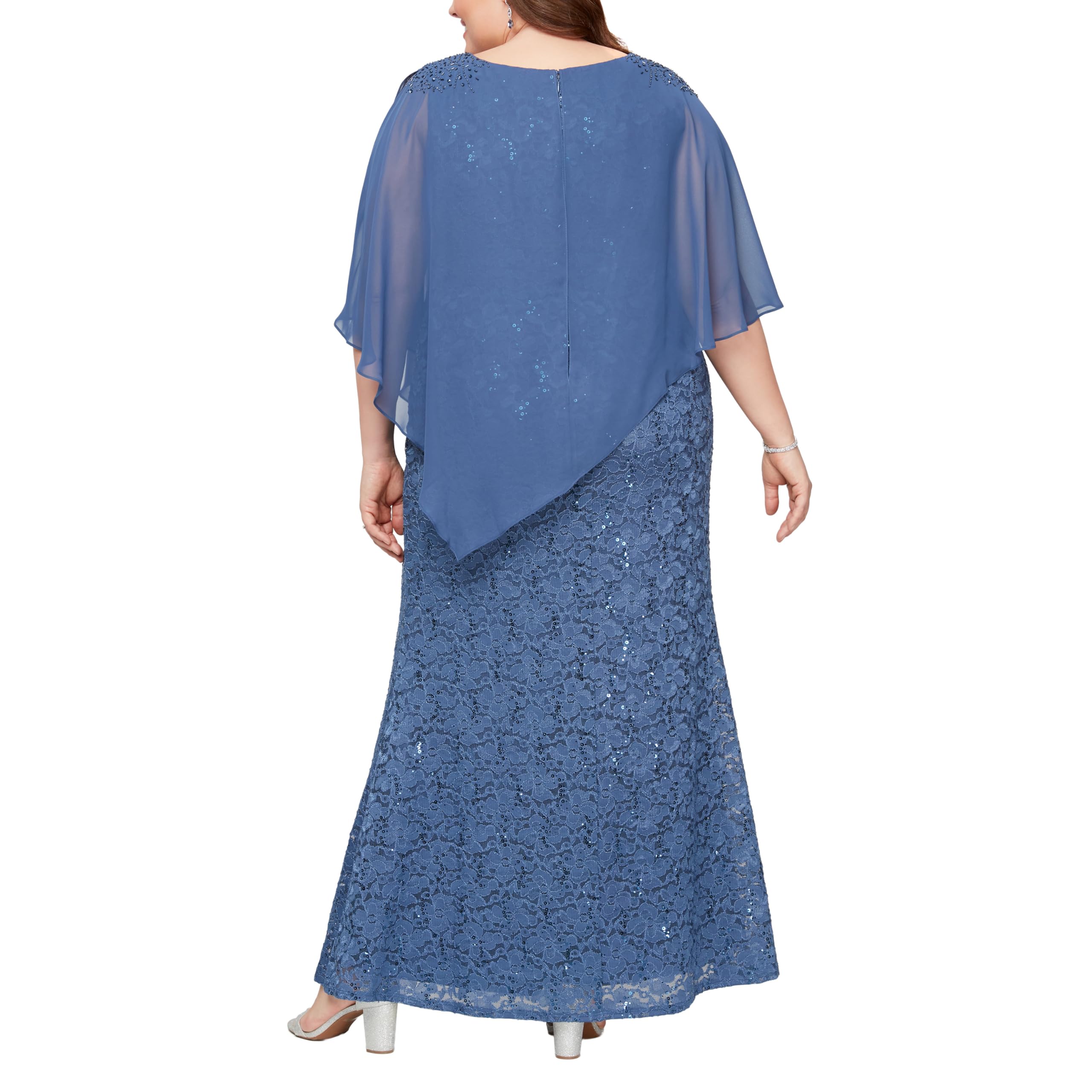 Elegant Plus Size Sequin Lace Beaded Capelet Dress for Women | Mother of The Bride & Formal Evening Gown | Perfect for Weddings, Galas & Special Occasions
