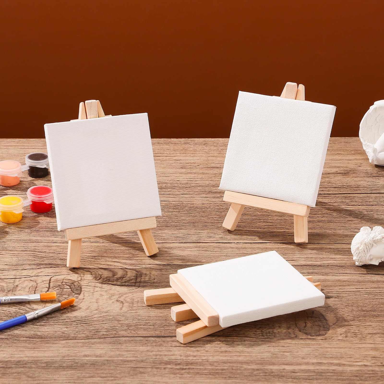 STOBOK 12pcs Mini Canvas Art Boards with Easel - White Artist Painting Boards for Crafts, Painting & Drawing - Perfect for DIY Art Projects, Home Decor & Gift Ideas