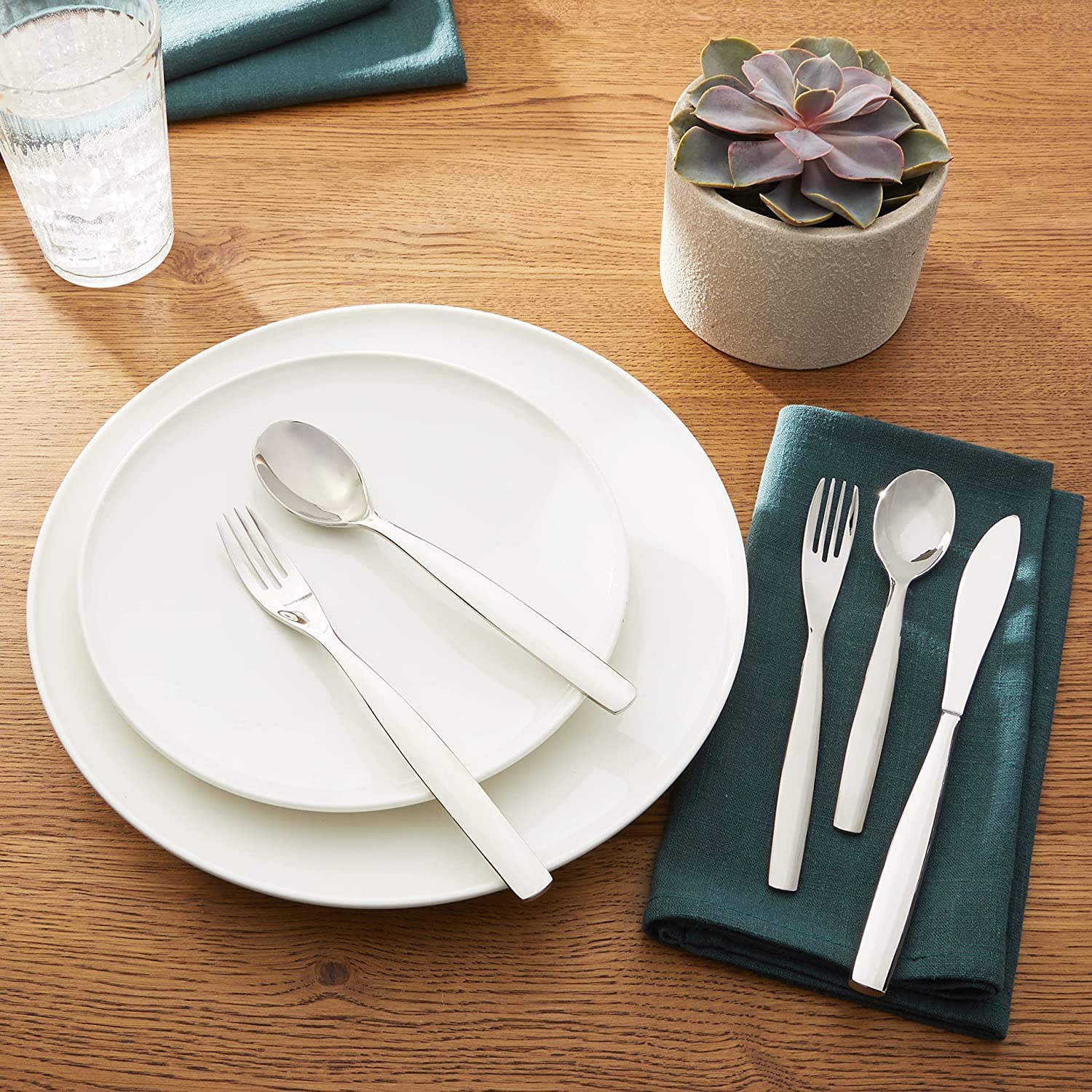 Ginkgo International Charlie 42-Piece Stainless Steel Flatware Set - Service for 8 with 2-Piece Hostess Utensils - Elegant Dinnerware for Formal Dining, Wedding Gifts & Entertaining