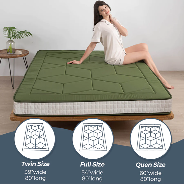 MAXYOYO 6-Inch Extra Thick Floor Futon Mattress - Geometric Diamond Quilted Bed Mattress Topper for Guest Bed, Dorm Room & Small Space Living | Foldable Floor Cushion for Sleeping, Lounging & Meditation