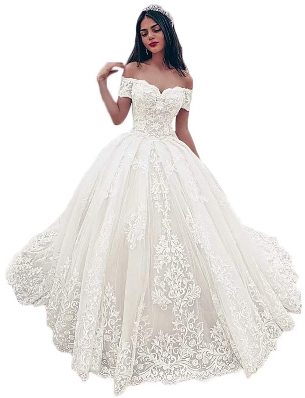 Elegant Off The Shoulder Lace Wedding Dress for Bride – Romantic Appliques Bridal Gown – Perfect for Beach, Church, and Outdoor Ceremonies