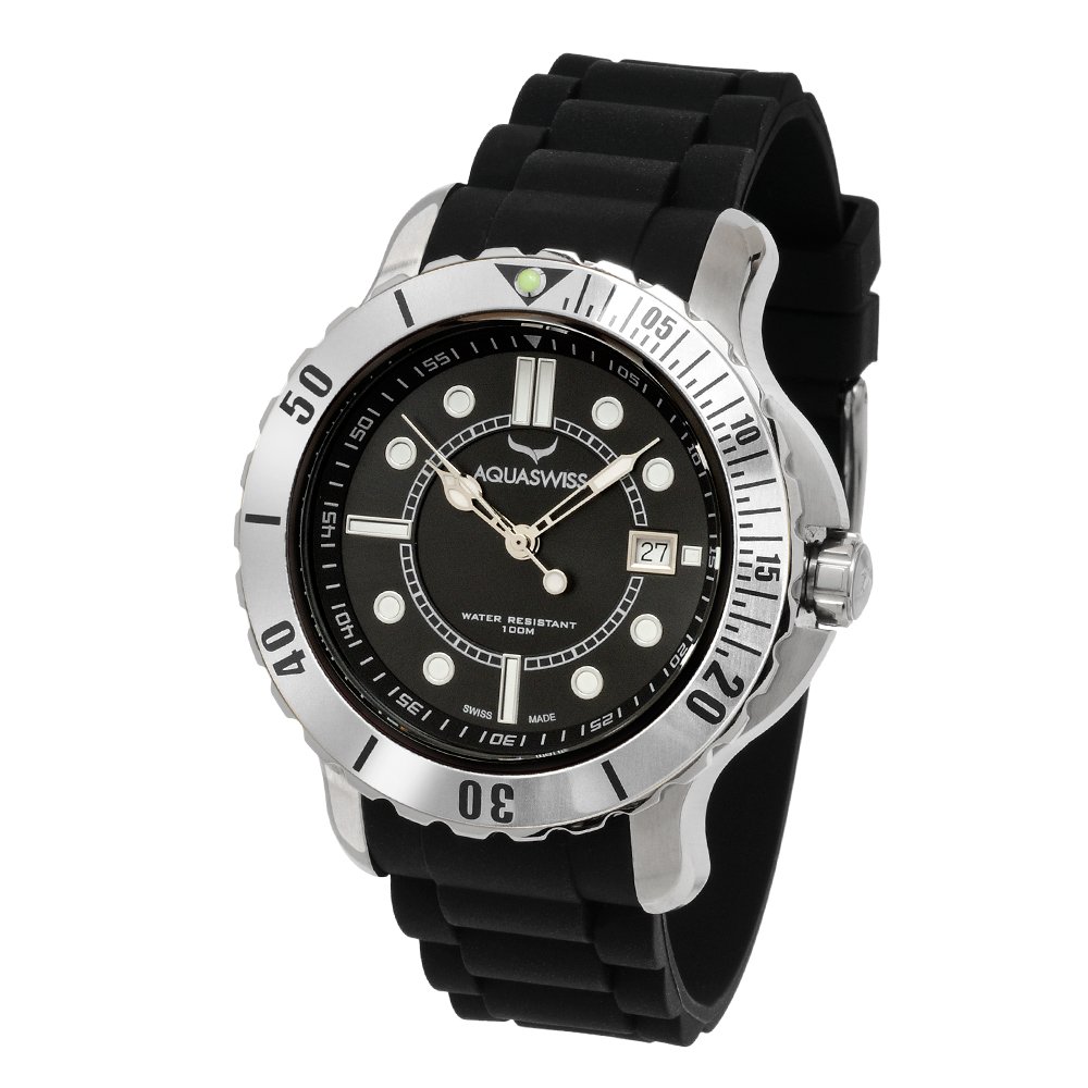 Aquasiss 96G002 Men's Quartz Watch - Rugged Stainless Steel Case & Black Rubber Strap - Durable Waterproof Watch for Outdoor, Sports, and Everyday Wear