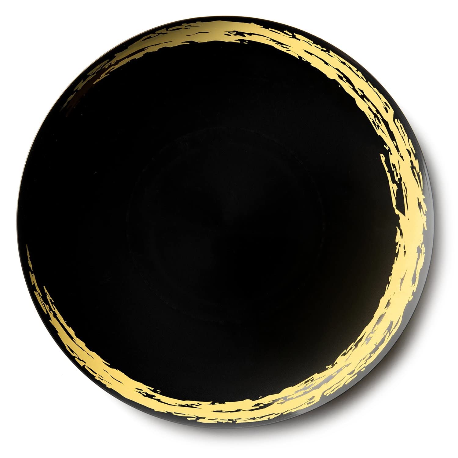 Whisk Collection 10.25 Inch Black & Gold Plastic Dinner Plates - Set of 200 - Elegant Disposable Tableware for Parties, Weddings & Catering Events