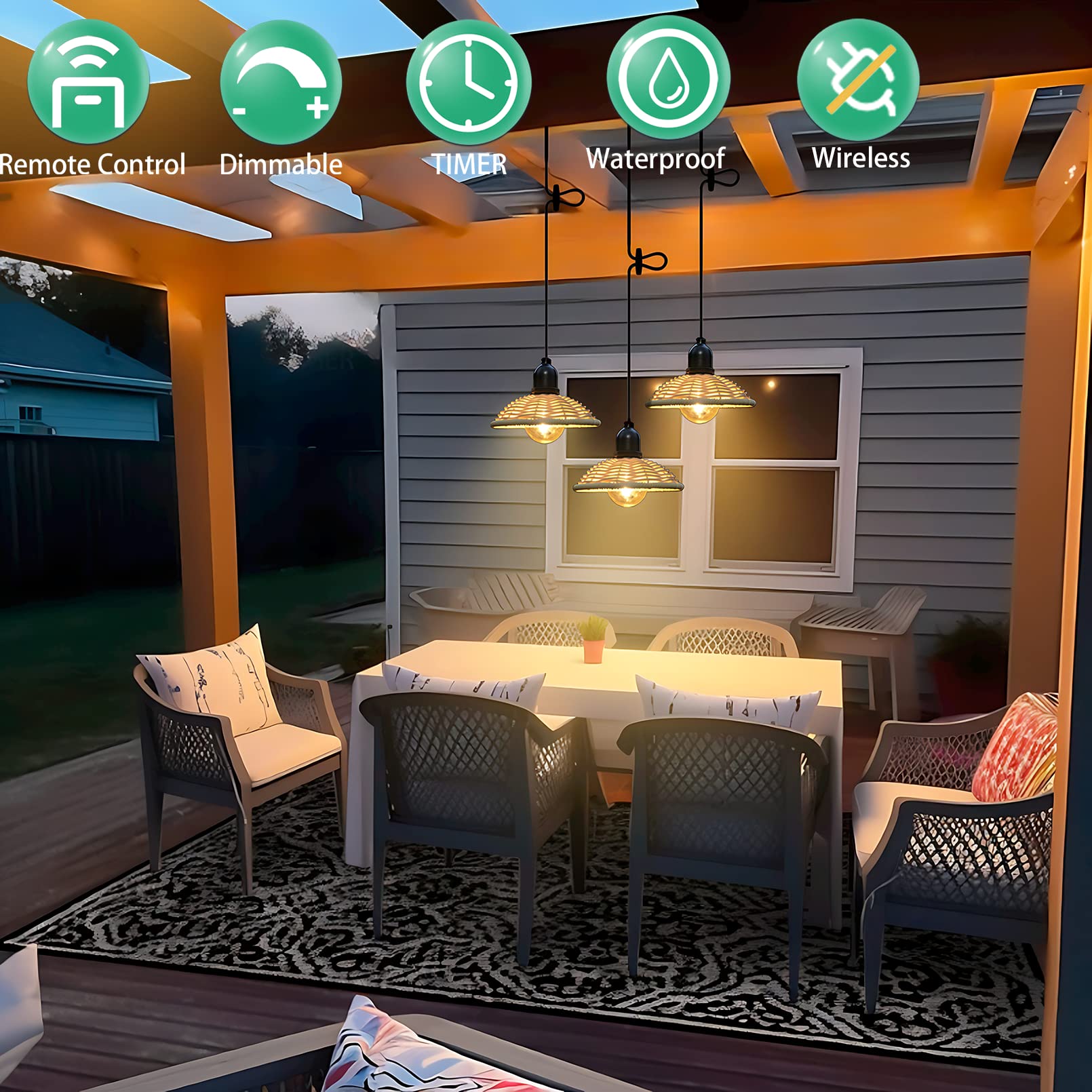 3 Pack Battery Operated Pendant Lights - 7 Inch Outdoor Hanging Chandeliers with Dimmable Timer, Waterproof Lantern Battery Powered by 4 AA for Gazebo, Pergola, Porch, Patio & Backyard Decor - Perfect for Romantic Dinners, Garden Parties & Outdoor Weddings