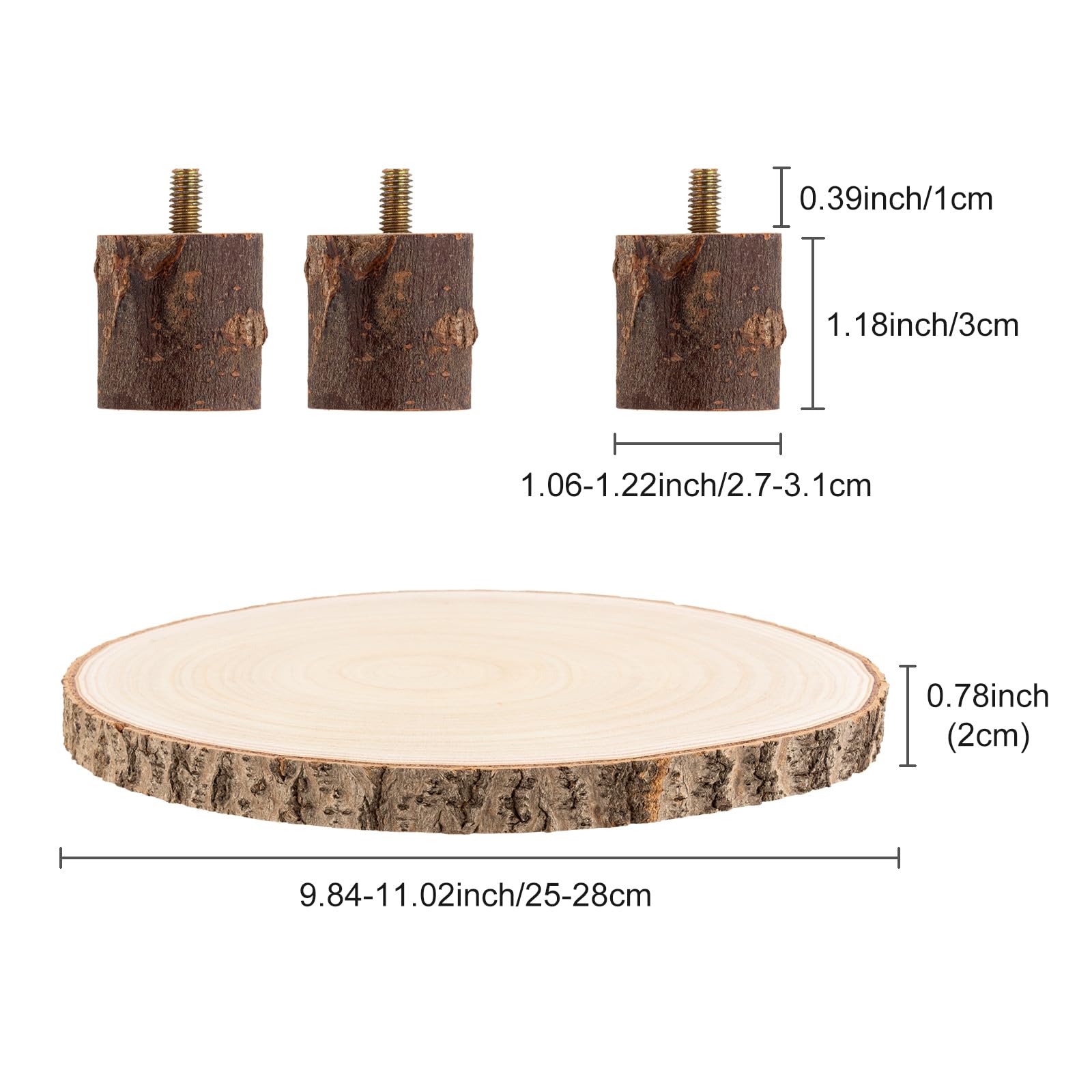10-11 Inch Rustic Wood Cake Stand with Legs - Natural Wood Slice Dessert Stand for Wedding Centerpieces, Woodland Themed Parties, Birthday & Special Events - Perfect for Rustic Weddings, Baby Showers & Farmhouse Decor