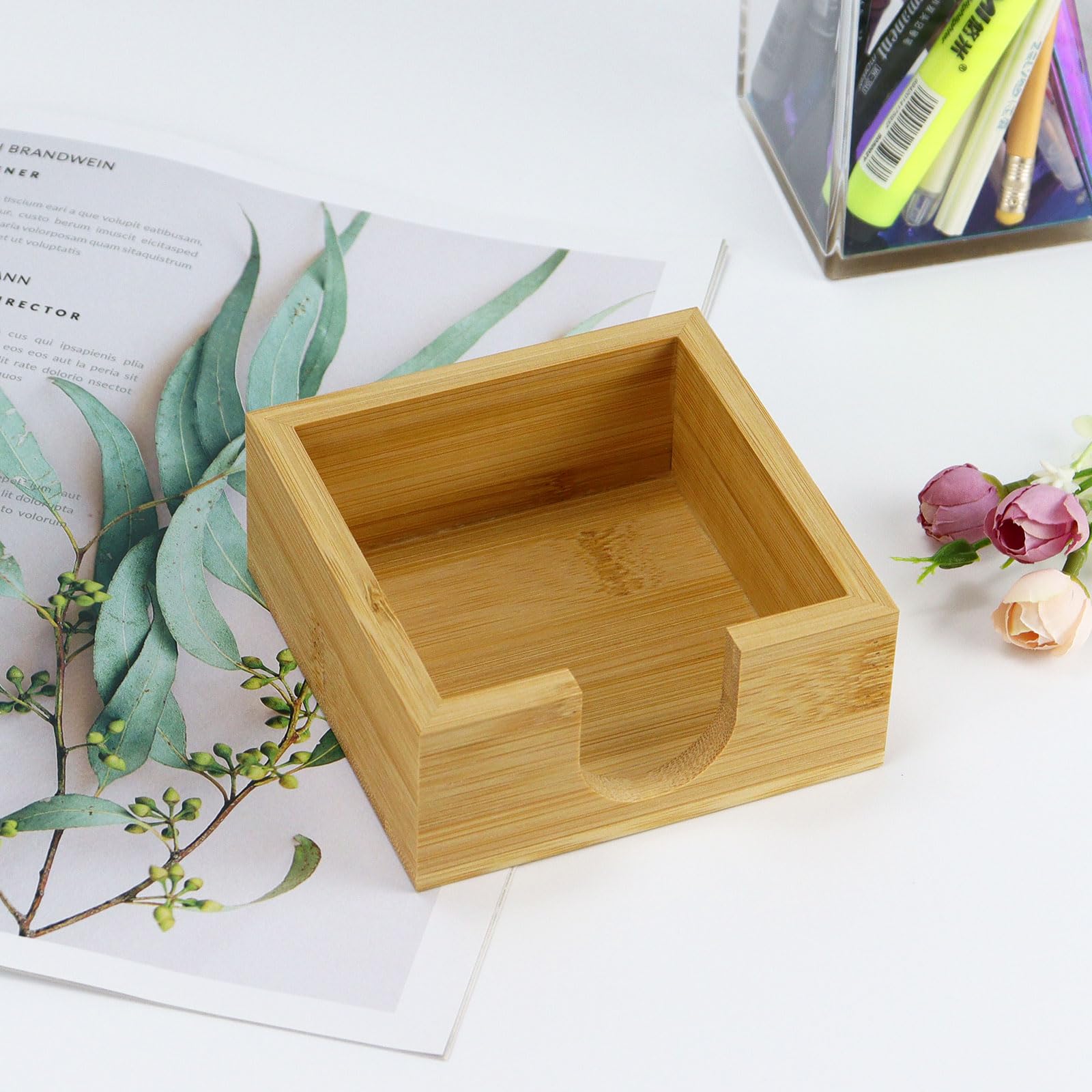 Wooden Bamboo Sticky Note Holder - Memo Organizer & Paper Dispenser for School, Office, Home Desk - Perfect for Notes, Reminders & Desk Organization