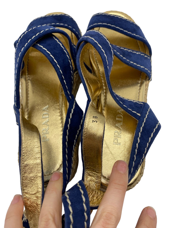 Prada Crisscross Suede Espadrille Sandals - Women's Size 38 (US 8) | Luxury Designer Summer Shoes for Beach, Vacation & Casual Outfits