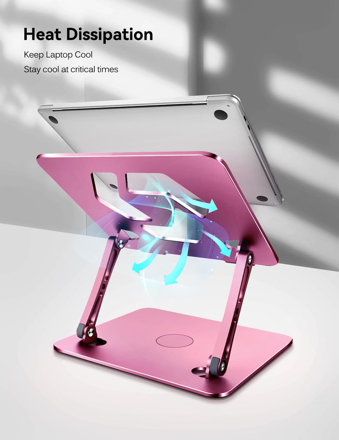 iVoler Adjustable & Foldable Laptop Stand with 360° Rotating Base - Ergonomic Portable Laptop Riser for MacBook, Dell, HP Up to 16 inches - Perfect for Office, Home & Travel Workspaces [Pink]