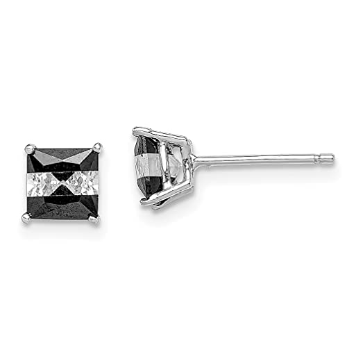925 Sterling Silver Black & White Square 5mm Cubic Zirconia Stud Earrings for Women | Hypoallergenic Fine Jewelry | Perfect Gift for Her | Birthday, Anniversary & Everyday Wear