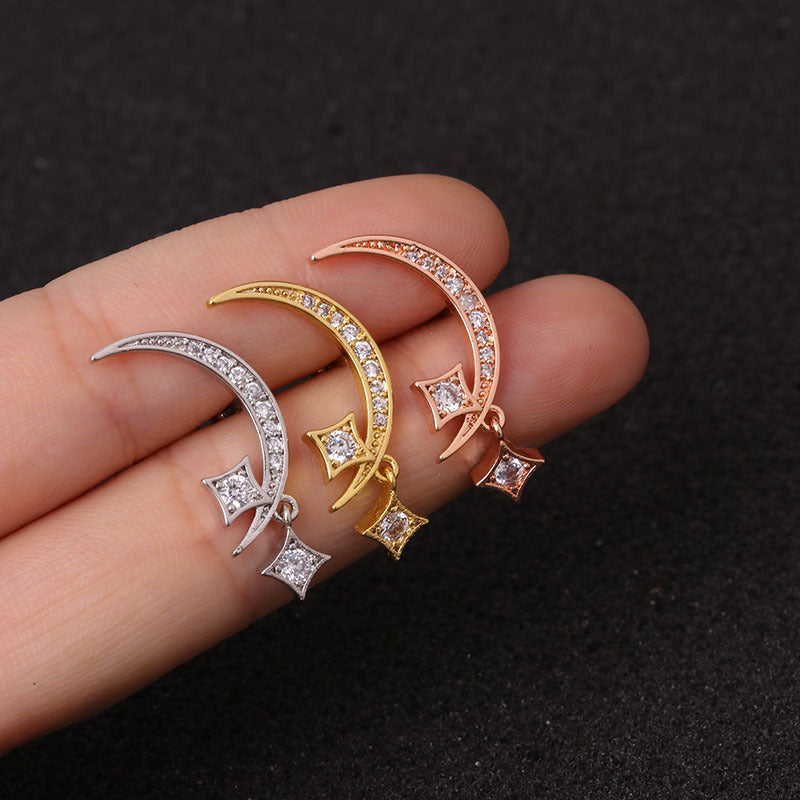 20G Cartilage Dainty Dangle Stud Earrings - Moon Charm Hoop Earrings for Women | HSPJ19103 | Perfect for Everyday Wear, Parties & Special Occasions