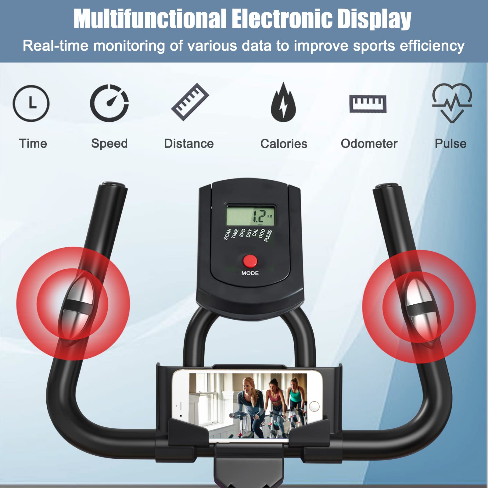 GYMAX Stationary Exercise Bike for Home Gym - Indoor Cycling Bike with LCD Monitor & Heart Rate Sensor, Adjustable Seat & Quiet Belt Drive - Perfect for Cardio Workout, Weight Loss & Home Fitness Training