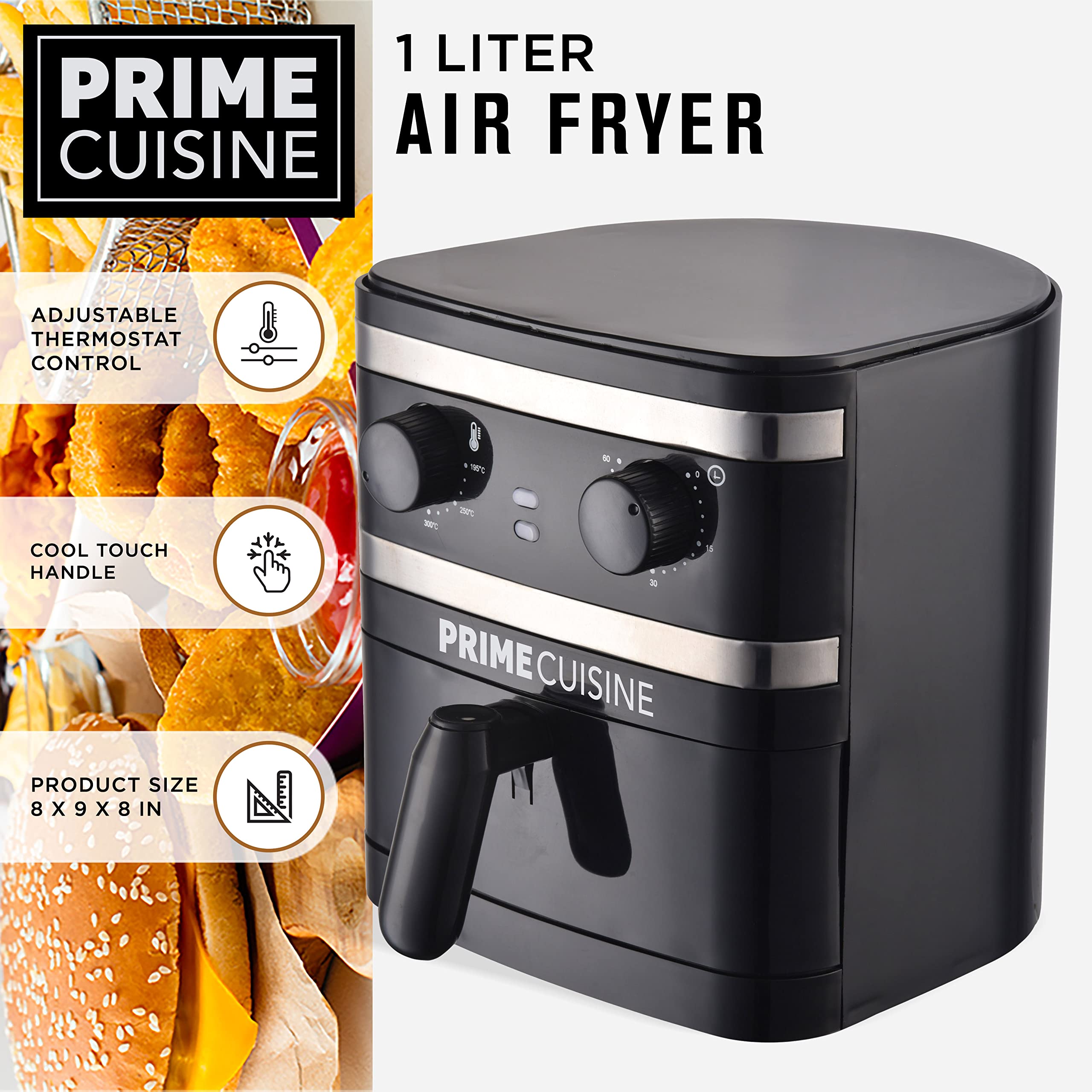 1 Liter Electric Air Fryer Oven Cooker with Temperature Control - Non-Stick Fry Basket, Auto Shut Off, Dishwasher Safe & BPA-Free - Perfect for Healthy Cooking, Small Kitchens & Dorm Rooms - Black