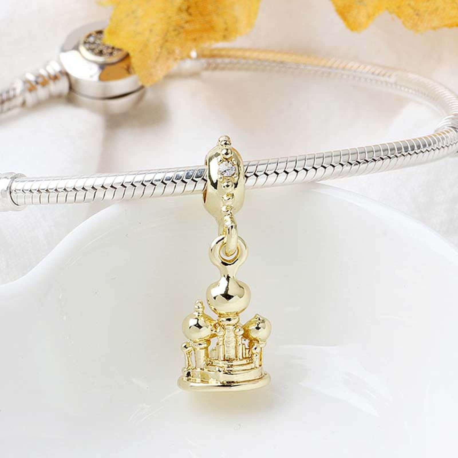 Gold Plated Aladdin Agrabah Castle & Mosque Charms - Compatible with Pandora Bracelets, DIY Jewelry for Women - Perfect for Disney-Themed Gifts, Cosplay & Arabian Nights Party Accessories