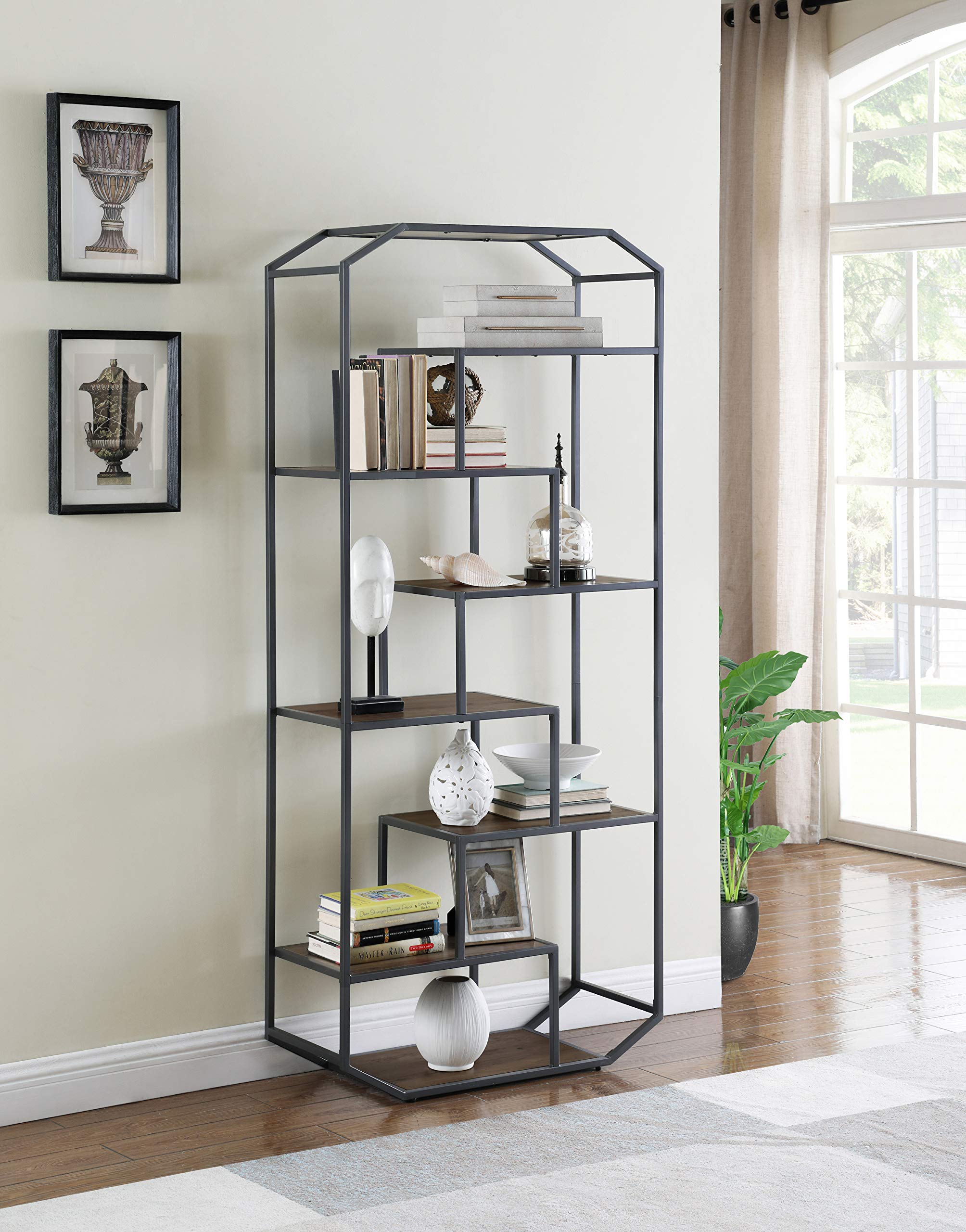 Rustic Brown and Dark Grey Coaster Furniture Bookcase 805662 - Perfect for Living Room, Home Office, and Library Storage
