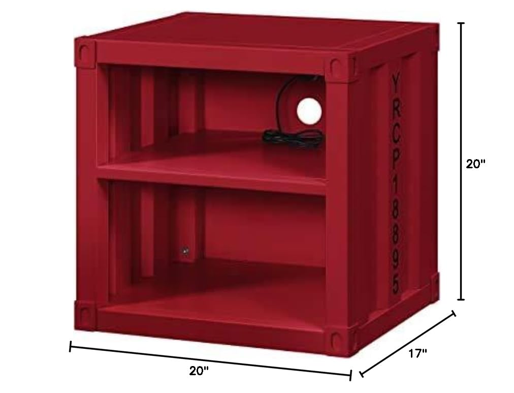 Industrial Nightstand with 2 Open Shelves & USB Ports - Cargo Container Style Bedside Table, Storage Cabinet for Bedroom, Living Room, or Office - Perfect for Small Spaces, Modern Furniture & Charging Devices