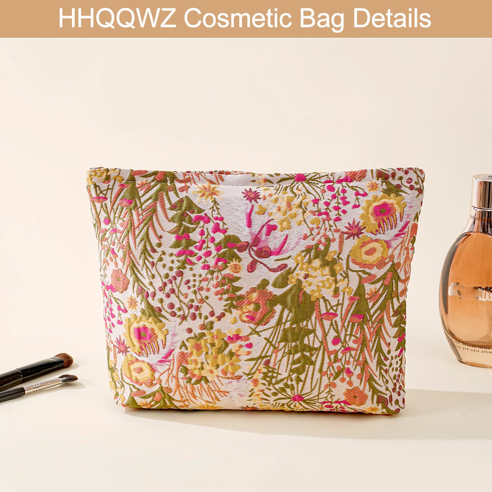 Floral Makeup Bag for Women - Large Capacity Cosmetic Organizer for Travel & Purse