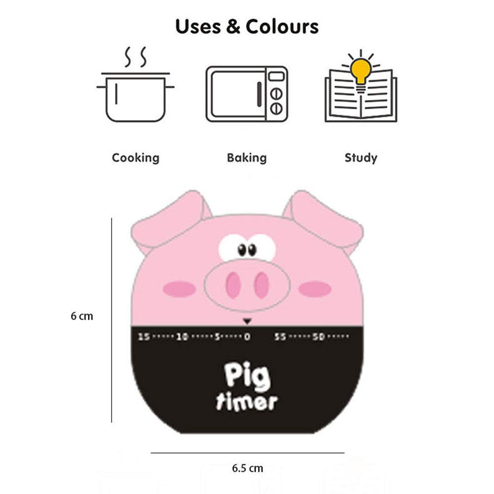 **60-Minute Cute Cartoon Pig Kitchen Timer - Loud Alarm Mechanical Cooking Timer for Baking, Study & Classroom (Pink)**