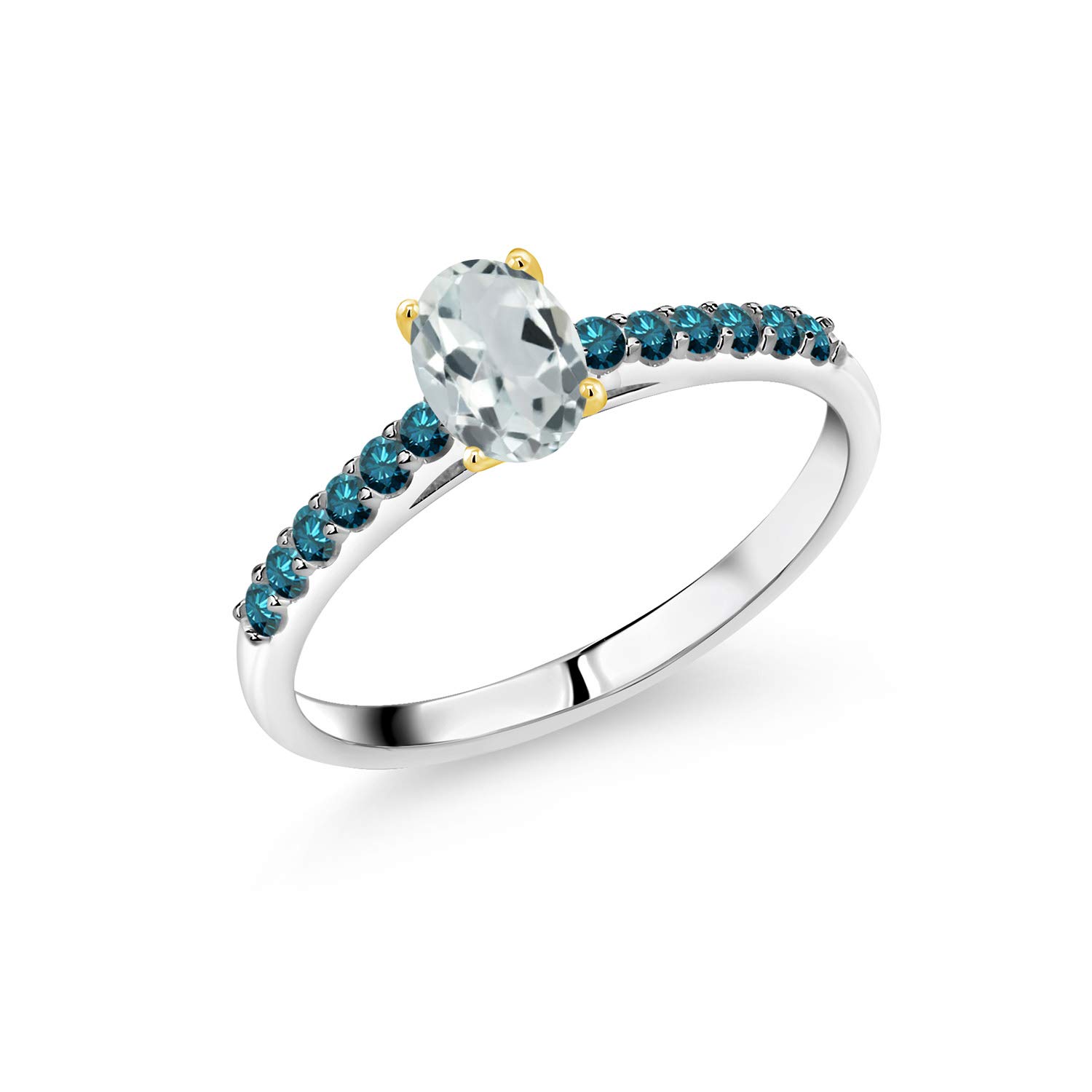 0.70 Ct Sky Blue Aquamarine & Diamond 925 Sterling Silver Ring with 10K Yellow Gold Prongs - Elegant Birthstone Jewelry for Women, Perfect for Engagement, Anniversary & Special Occasion Gifts