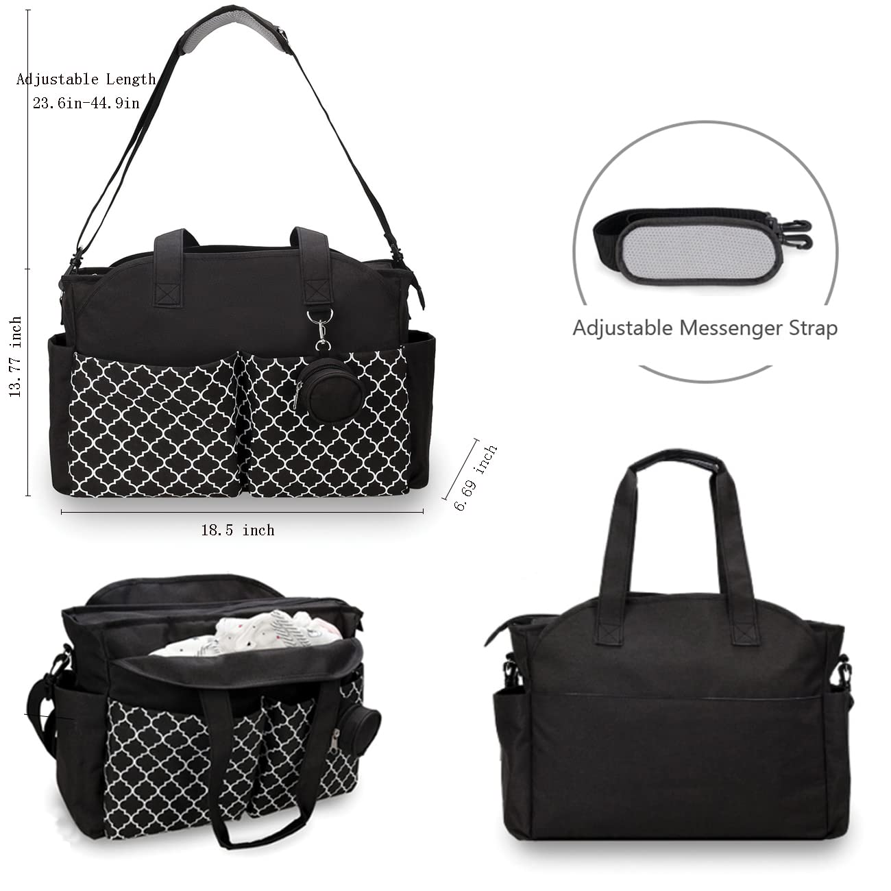Upgraded Lmbabter Diaper Bag Tote with Changing Station - Multi-Functional Baby Bag with Adjustable Shoulder Strap, Black, One Size - Perfect for Travel, Shopping & Parenting Essentials Organization