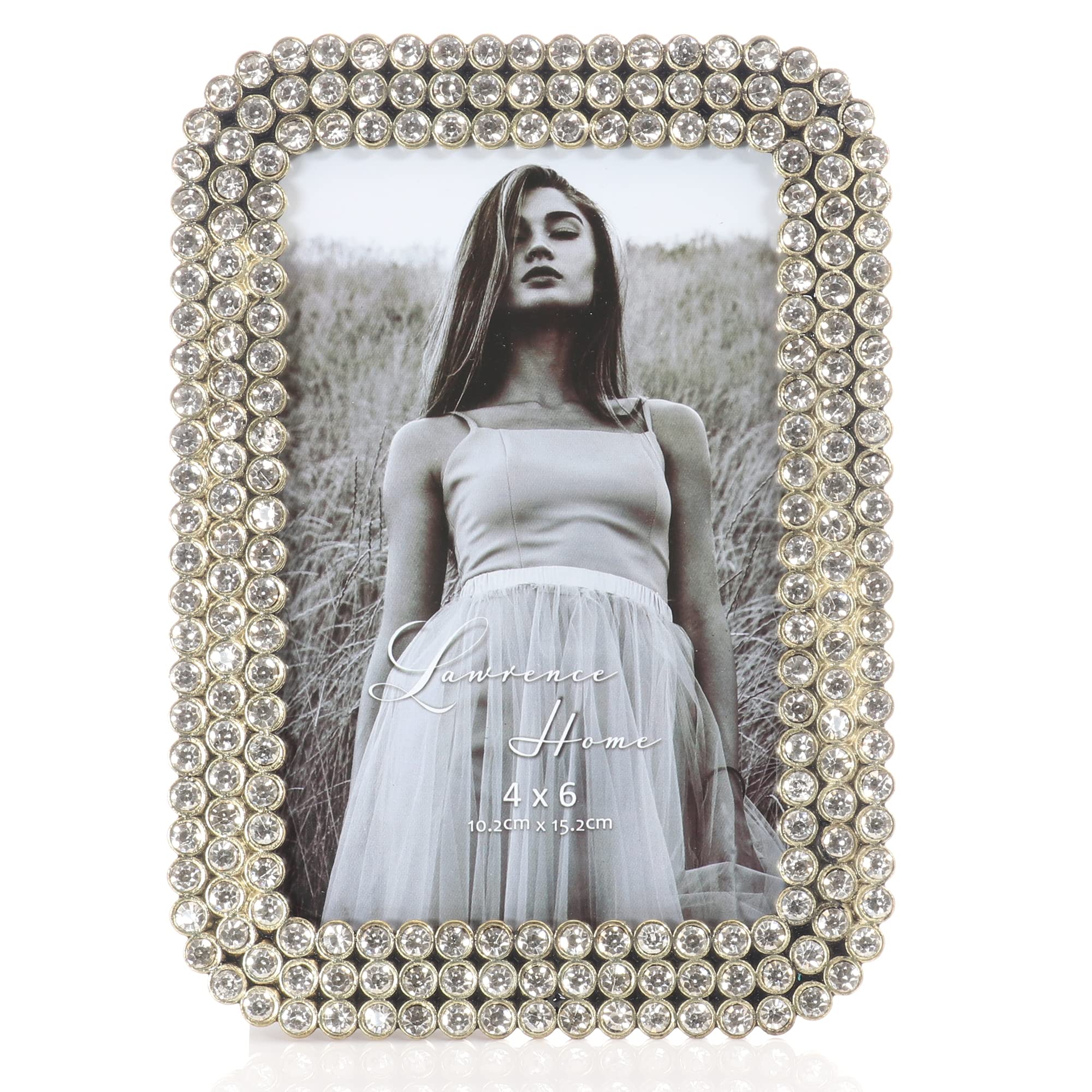 Lawrence Frames Gold Metal Picture Frame with 3 Rows of Sparkling Crystals - 4x6 Inch Photo Display for Wedding, Anniversary & Home Decor