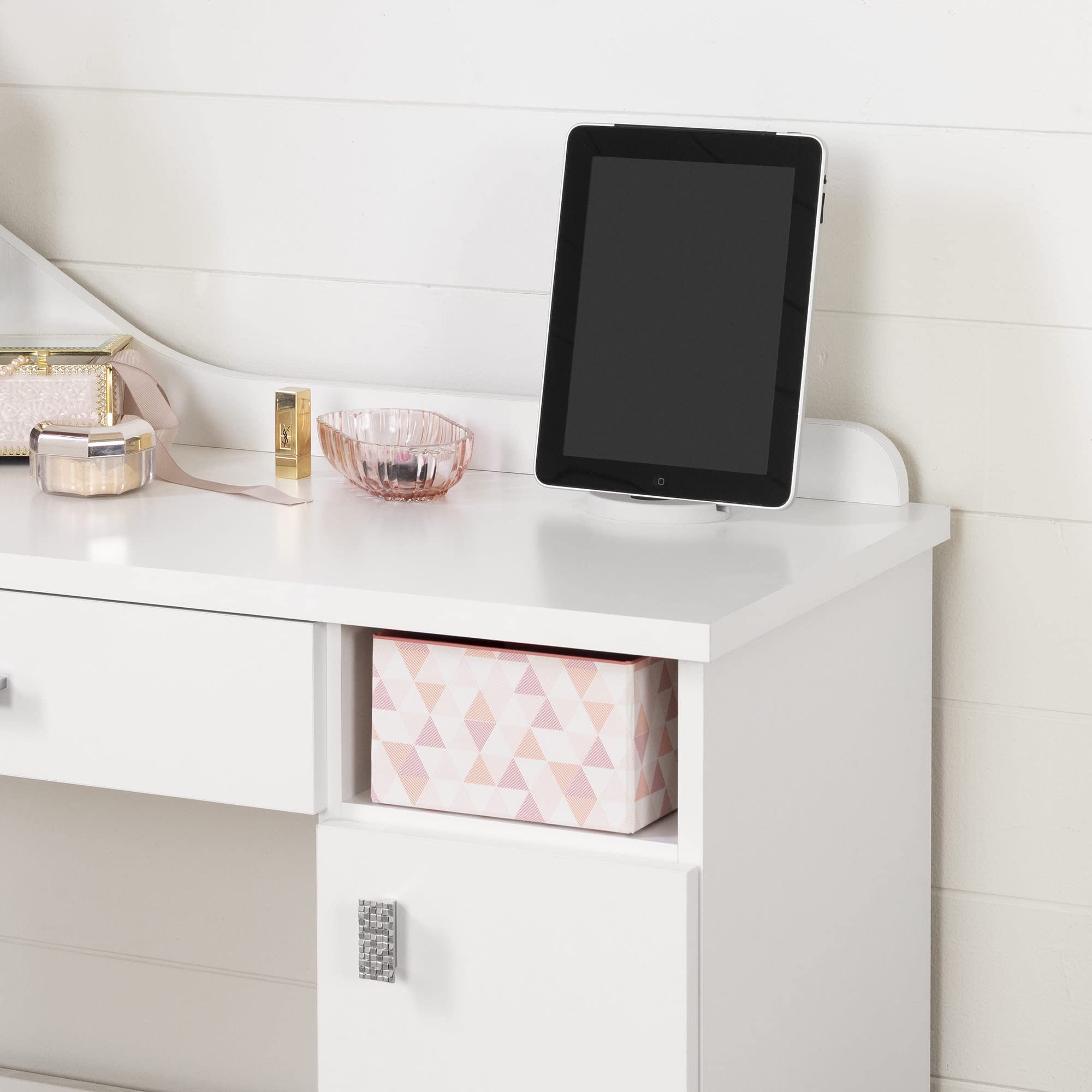 South Shore Tiara Makeup Vanity Desk with Mirror - Pure White Finish | Elegant Dressing Table for Bedroom, Beauty Room & Home Decor