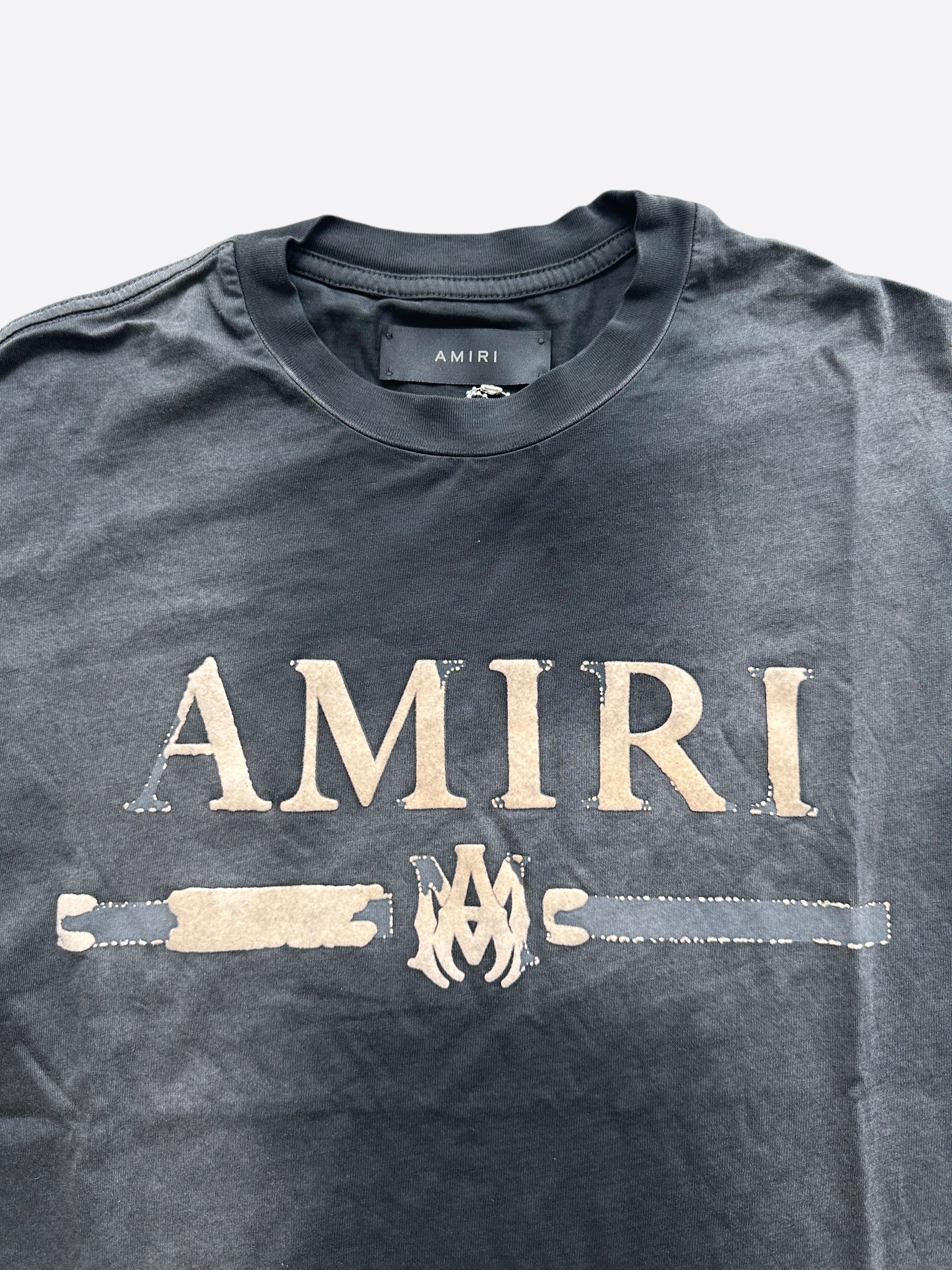 Amiri Faded Black Distressed MA Bar Logo T-Shirt for Men - Vintage Graphic Tee for Casual Wear & Street Style Outfits